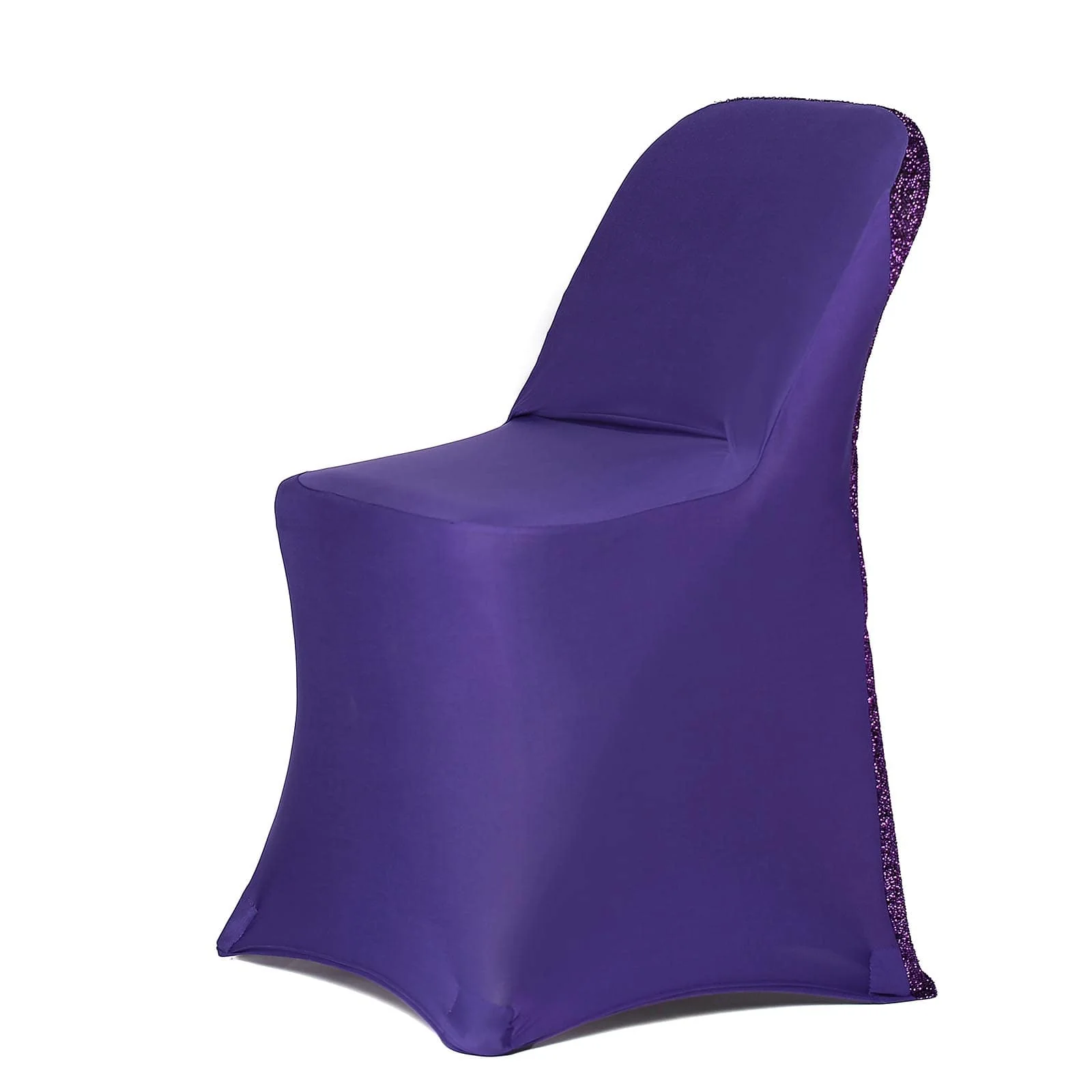Stretch Spandex Folding Chair Cover Purple with Metallic Shimmer Tinsel Back Design - Durable Fitted Slipcover with Foot Pockets - Image 12