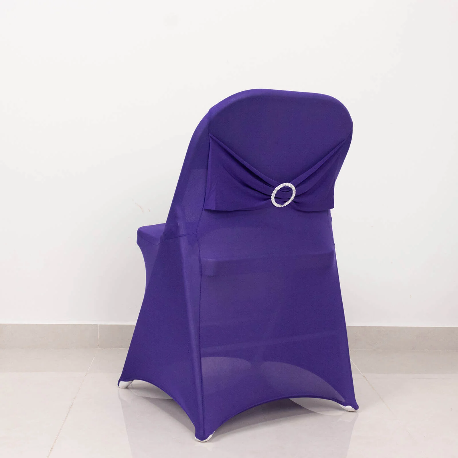 Stretch Spandex Folding Chair Cover Purple - Wrinkle Resistant Fitted Slipcover with Silver Rhinestone Buckled Sash Band Accent - Image 3