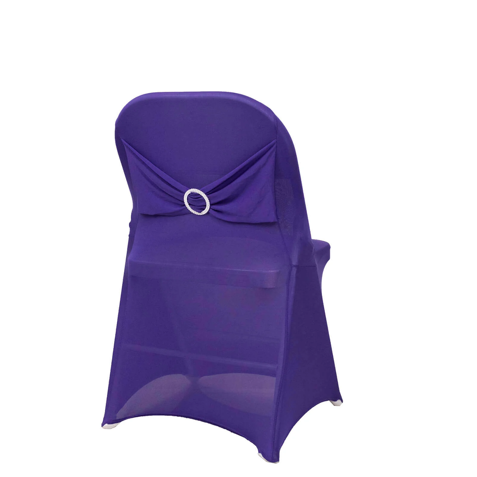 Stretch Spandex Folding Chair Cover Purple - Wrinkle Resistant Fitted Slipcover with Silver Rhinestone Buckled Sash Band Accent - Image 7
