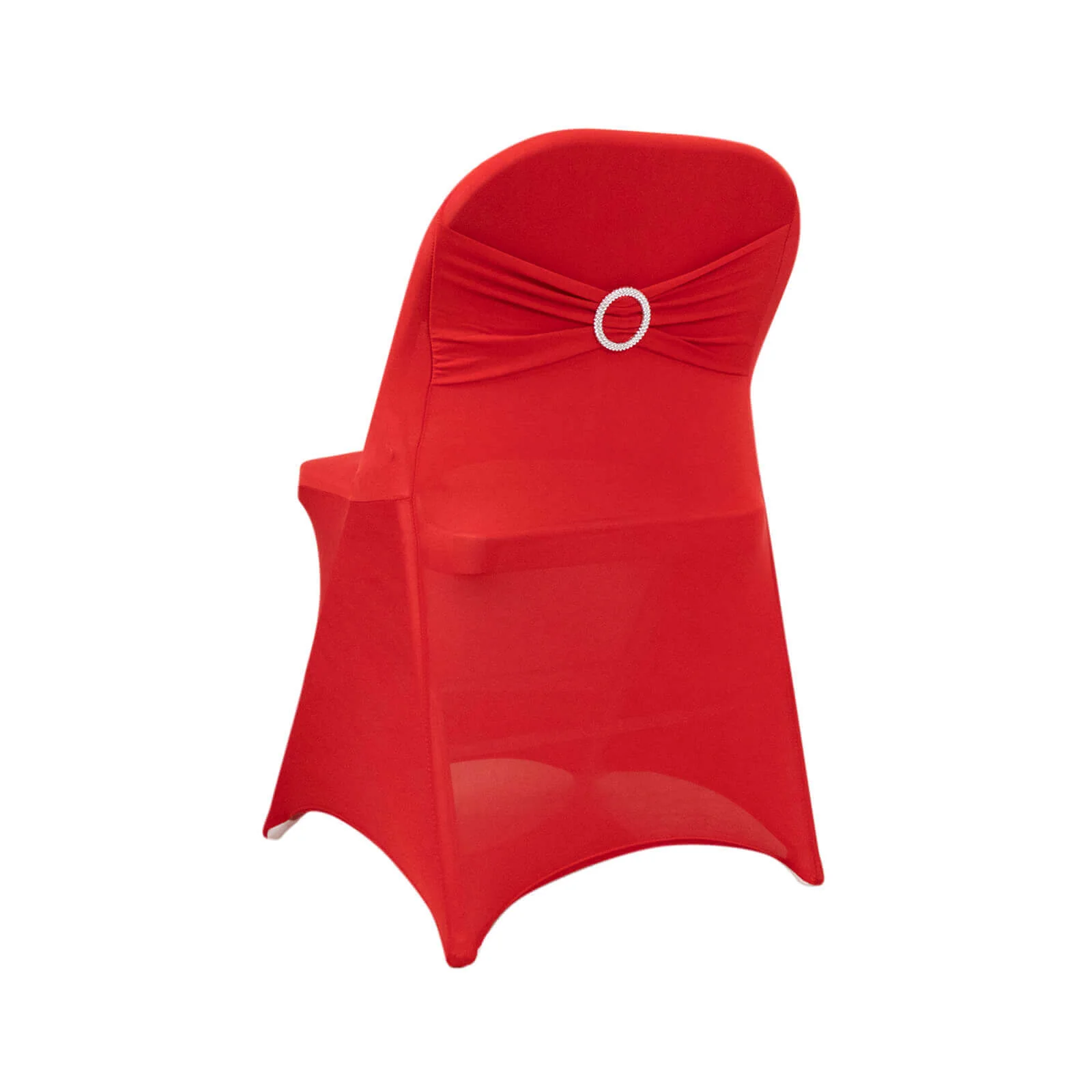 Stretch Spandex Folding Chair Cover Red - Wrinkle Resistant Fitted Slipcover with Silver Rhinestone Buckled Sash Band Accent - Image 6