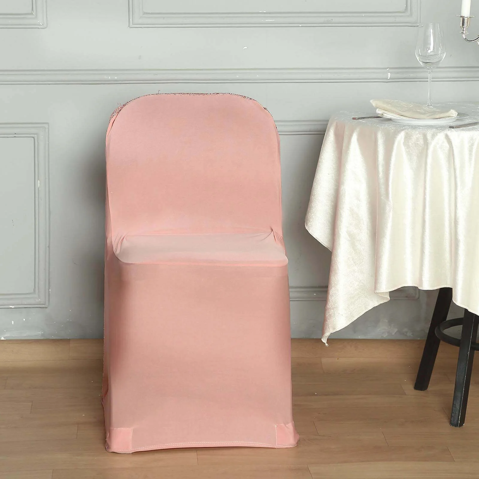 Stretch Spandex Folding Chair Cover Rose Gold with Metallic Shimmer Tinsel Back Design - Durable Fitted Slipcover with Foot Pockets - Image 2