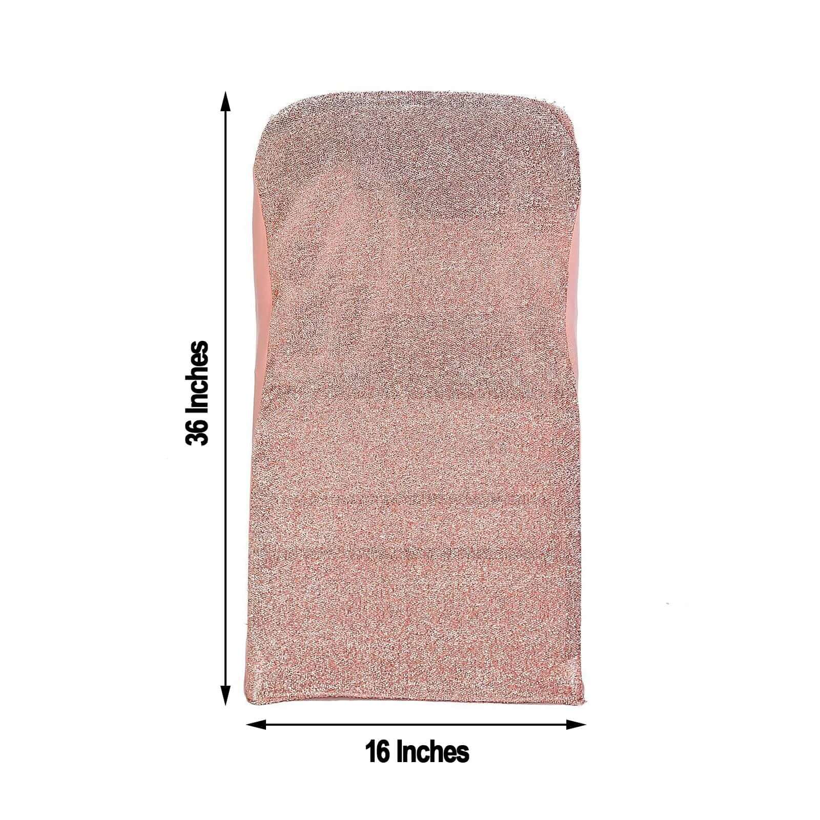 Stretch Spandex Folding Chair Cover Rose Gold with Metallic Shimmer Tinsel Back Design - Durable Fitted Slipcover with Foot Pockets - Image 3