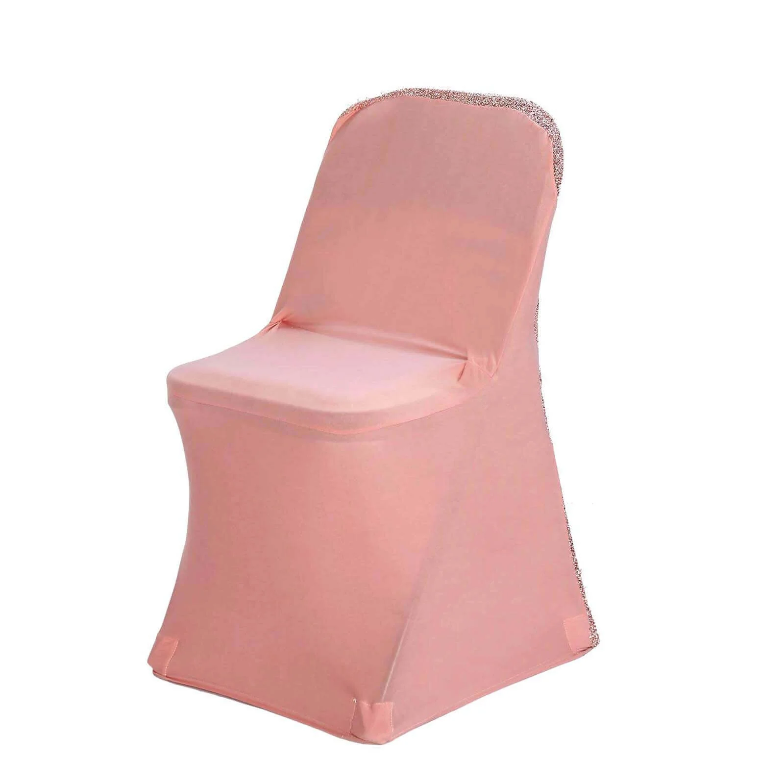 Stretch Spandex Folding Chair Cover Rose Gold with Metallic Shimmer Tinsel Back Design - Durable Fitted Slipcover with Foot Pockets - Image 7