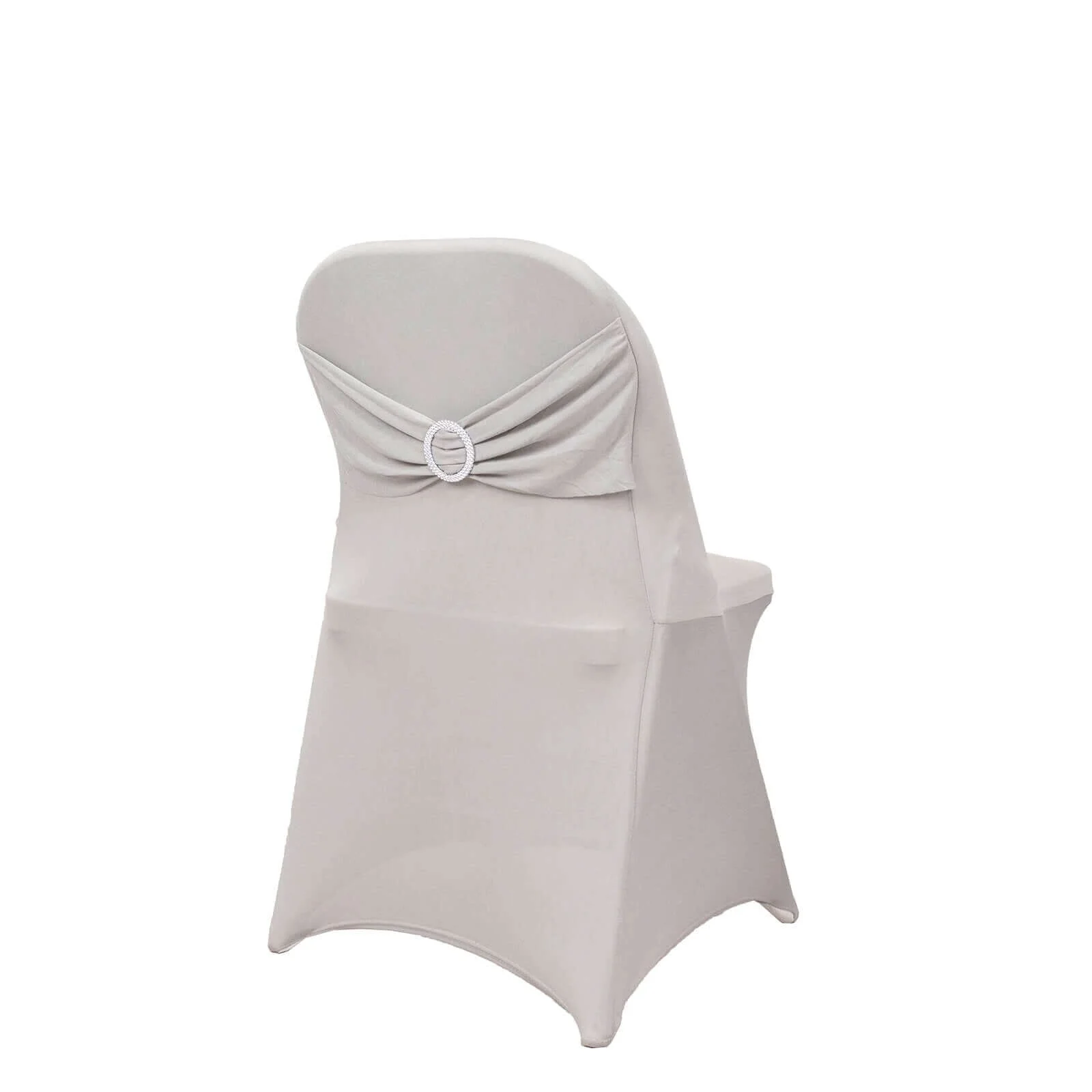 Stretch Spandex Folding Chair Cover Silver - Wrinkle Resistant Fitted Slipcover with Silver Rhinestone Buckled Sash Band Accent - Image 6