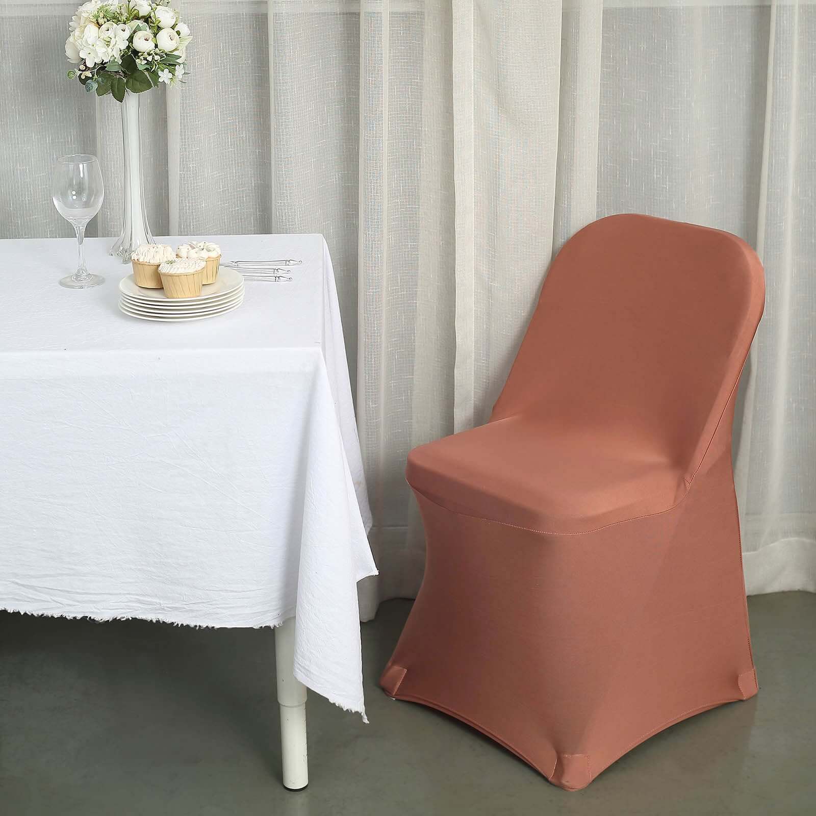 Stretch Spandex Folding Chair Cover Terracotta (Rust) - Durable 160GSM Fitted Slipcover - Image 2