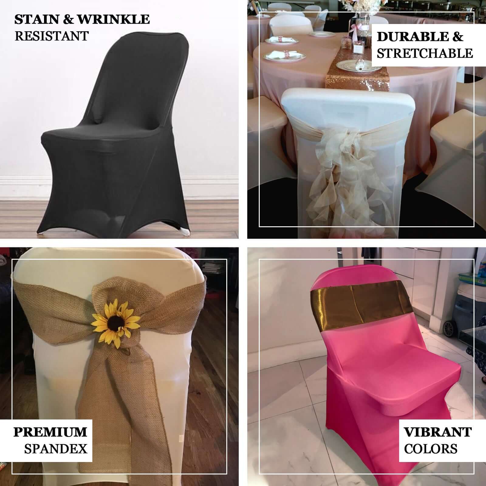 Stretch Spandex Folding Chair Cover White - Durable 160GSM Fitted Slipcover for Weddings & Events - Image 3