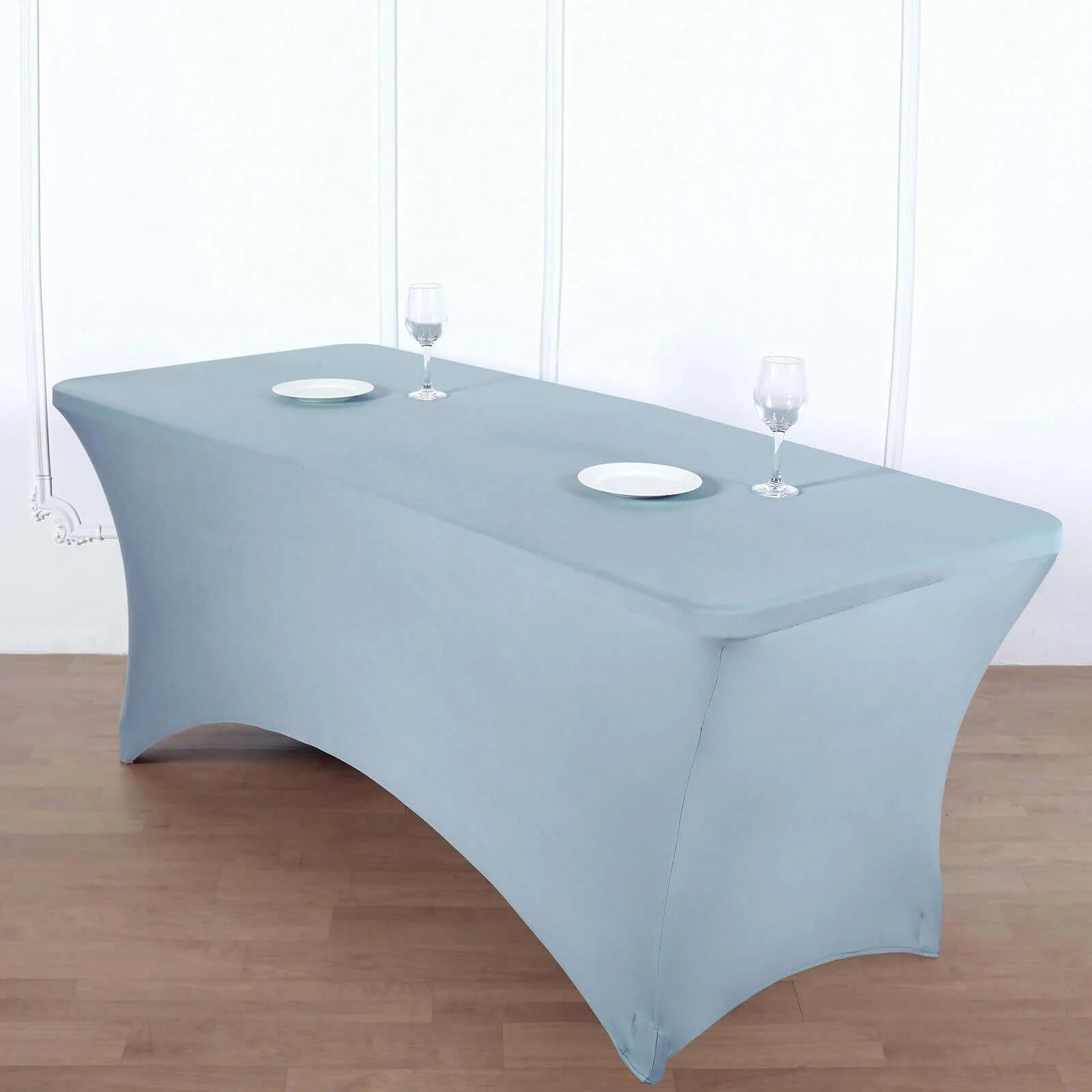 Stretch Spandex Rectangle Fitted Table Cover 96"x30" Dusty Blue - Wrinkle Free Form-Fitting Tablecloth - Image 3