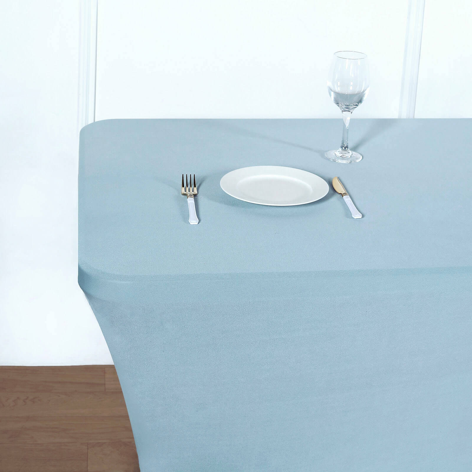 Stretch Spandex Rectangle Fitted Table Cover 96"x30" Dusty Blue - Wrinkle Free Form-Fitting Tablecloth - Image 6