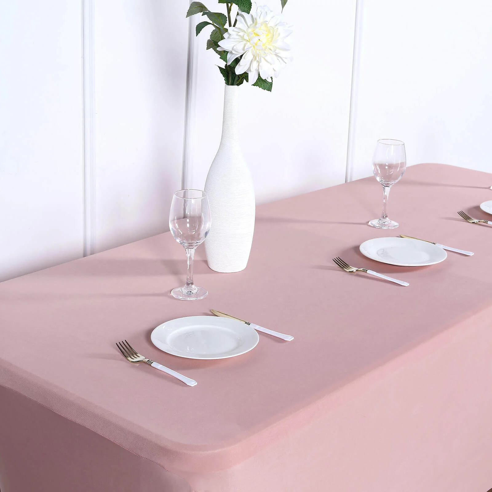 Stretch Spandex Rectangle Fitted Table Cover 96"x30" Dusty Rose - Wrinkle Free Form-Fitting Tablecloth - Image 3