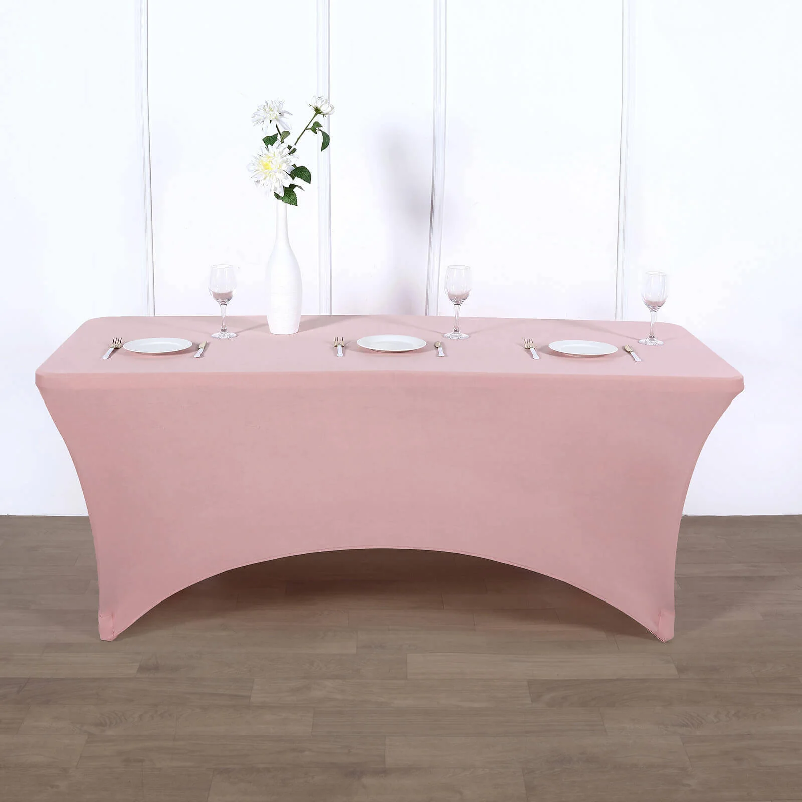 Stretch Spandex Rectangle Fitted Table Cover 96"x30" Dusty Rose - Wrinkle Free Form-Fitting Tablecloth - Image 6