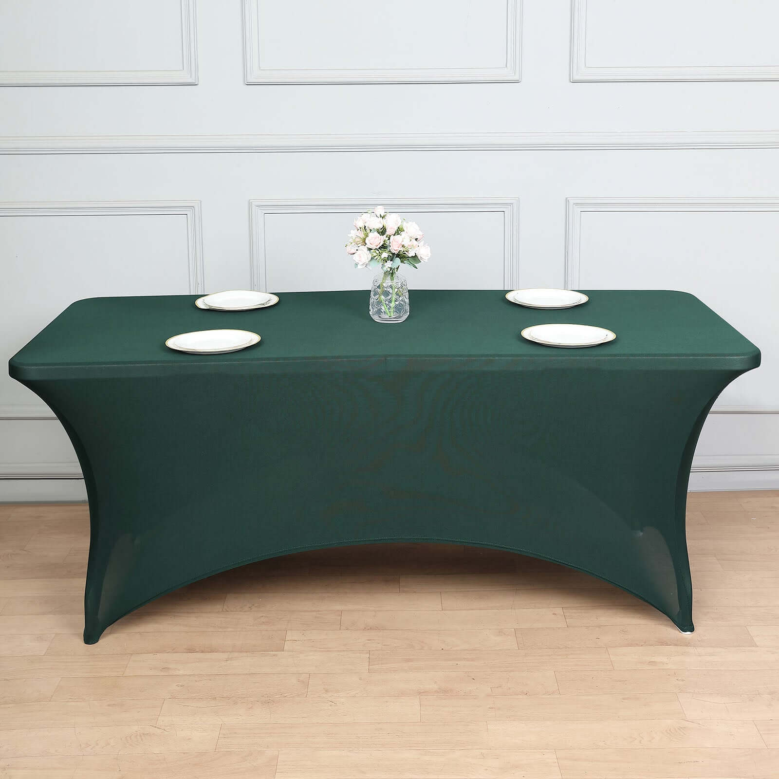 Stretch Spandex Rectangle Fitted Table Cover 96"x30" Hunter Emerald Green - Wrinkle Free Form-Fitting Tablecloth - Image 3