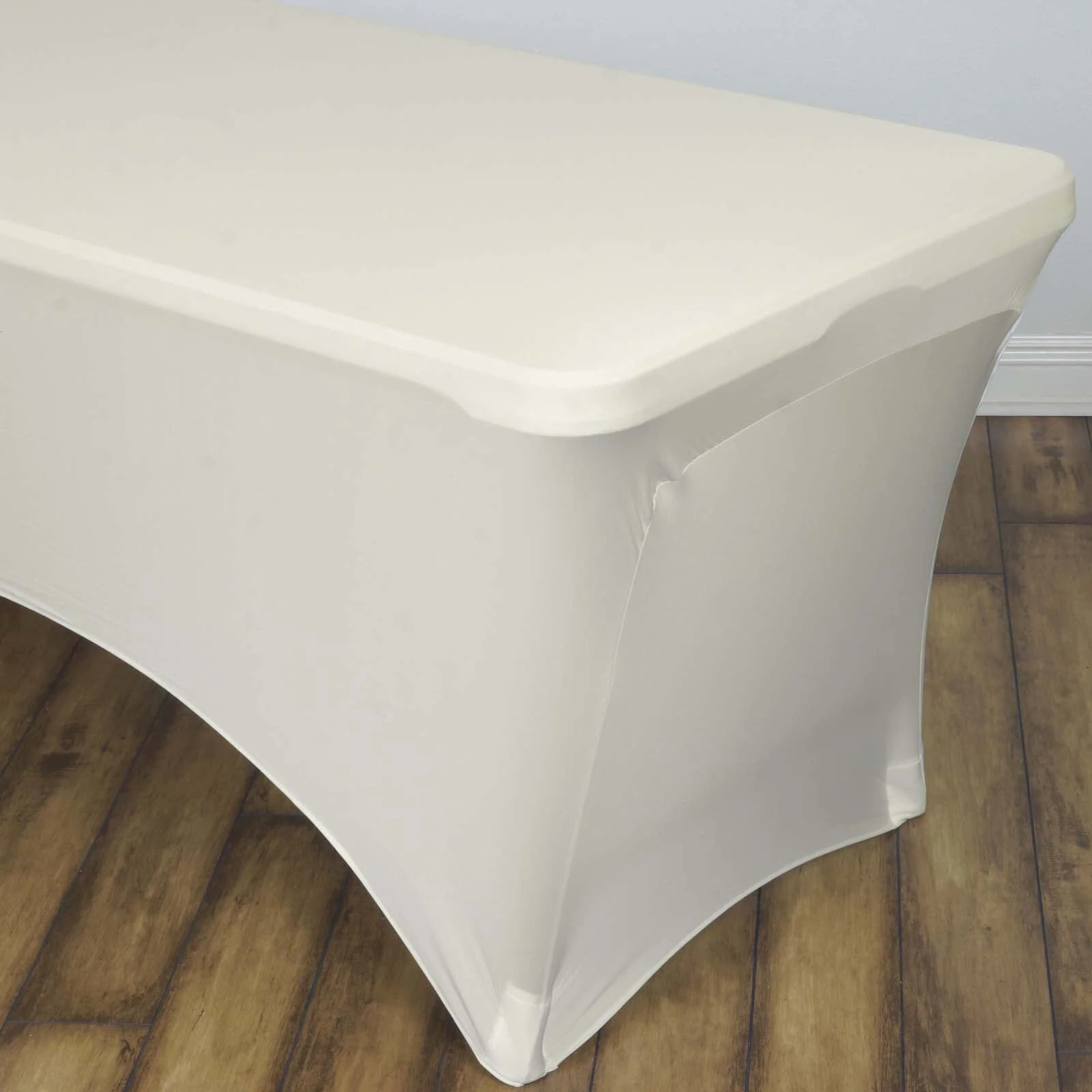 Stretch Spandex Rectangle Fitted Table Cover 96"x30" Ivory - Wrinkle Free Form-Fitting Tablecloth - Image 3