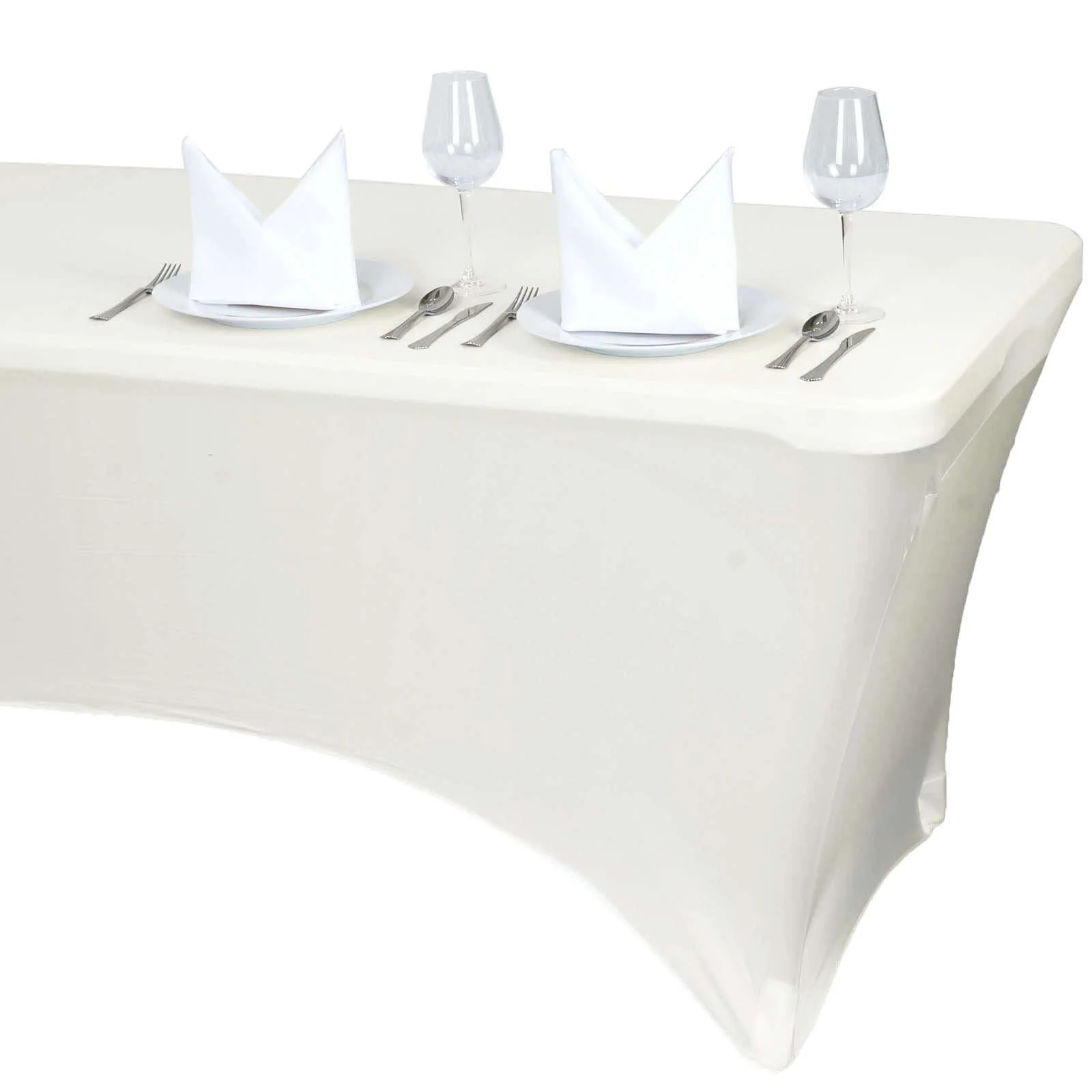 Stretch Spandex Rectangle Fitted Table Cover 96"x30" Ivory - Wrinkle Free Form-Fitting Tablecloth - Image 7