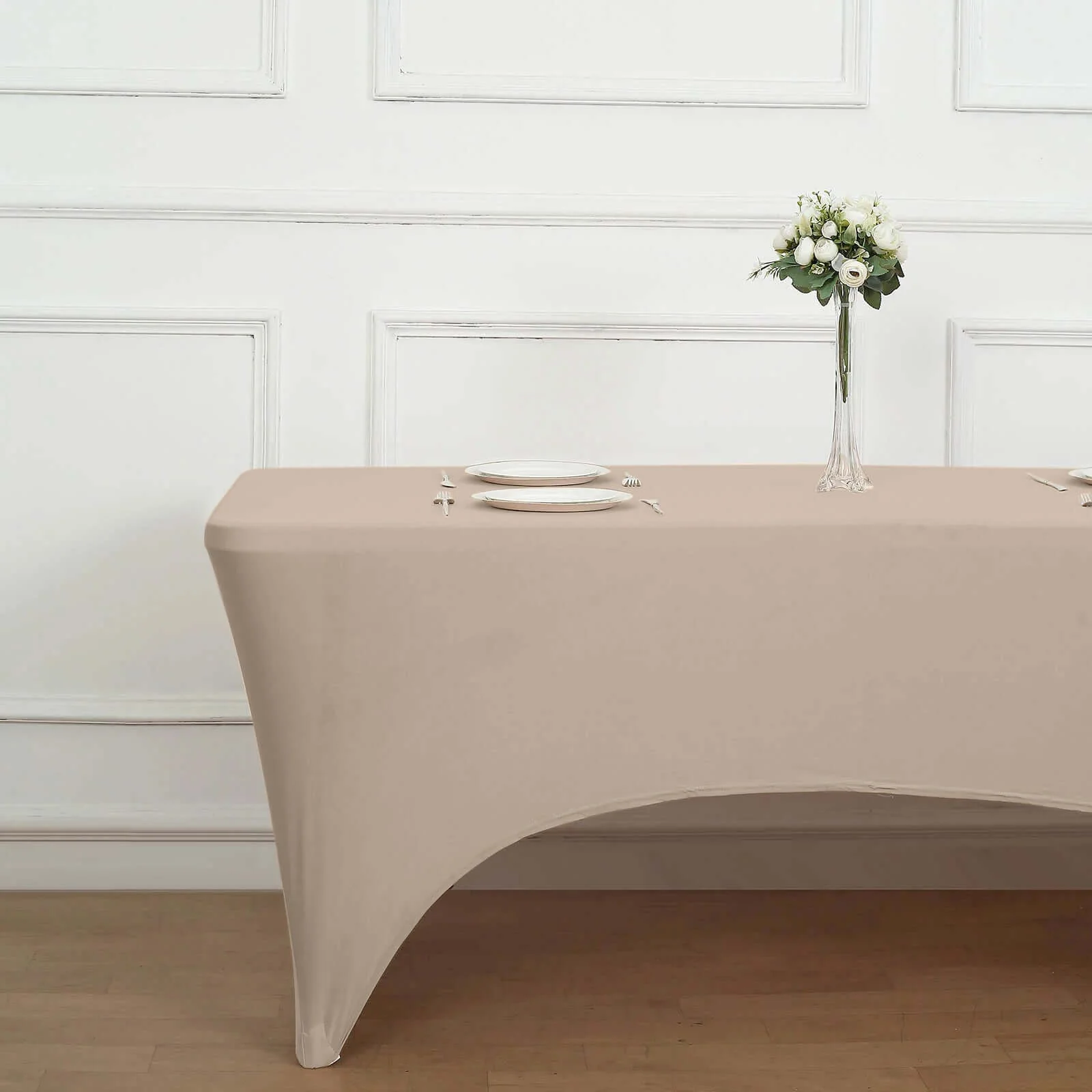 Stretch Spandex Rectangle Fitted Table Cover 96"x30" Nude - Wrinkle Free Form-Fitting Tablecloth - Image 2