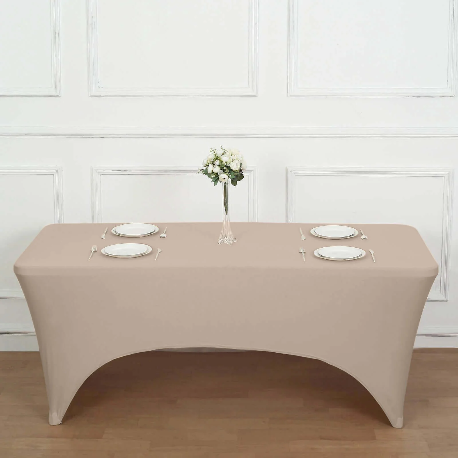 Stretch Spandex Rectangle Fitted Table Cover 96"x30" Nude - Wrinkle Free Form-Fitting Tablecloth - Image 6