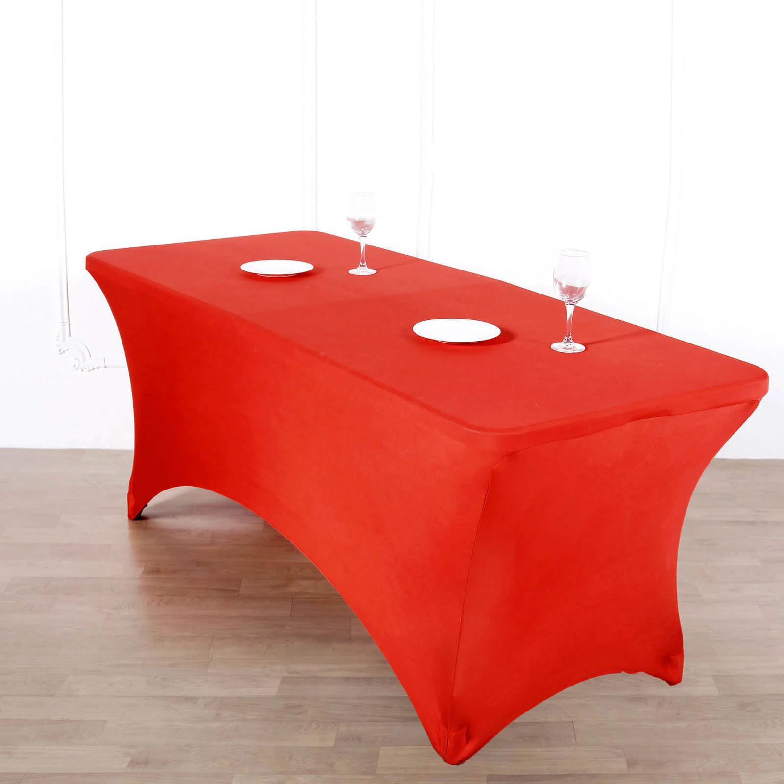 Stretch Spandex Rectangle Fitted Table Cover 96"x30" Red - Wrinkle Free Form-Fitting Tablecloth - Image 3