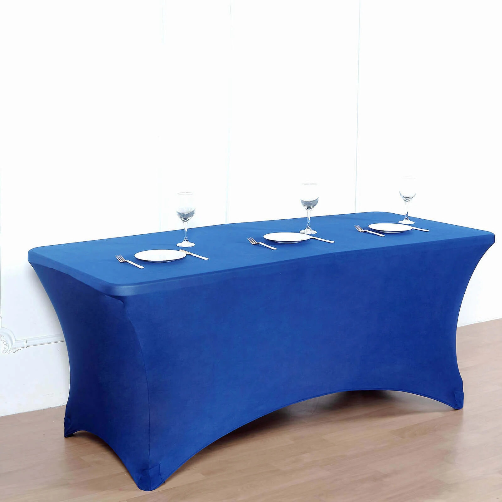Stretch Spandex Rectangle Fitted Table Cover 96"x30" Royal Blue - Wrinkle Free Form-Fitting Tablecloth - Image 2
