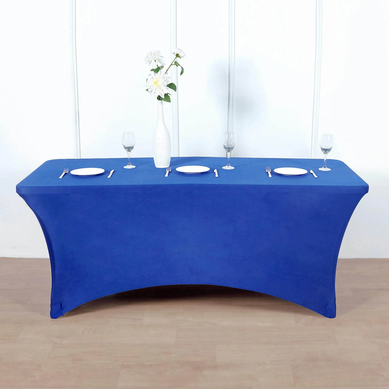 Stretch Spandex Rectangle Fitted Table Cover 96"x30" Royal Blue - Wrinkle Free Form-Fitting Tablecloth - Image 3