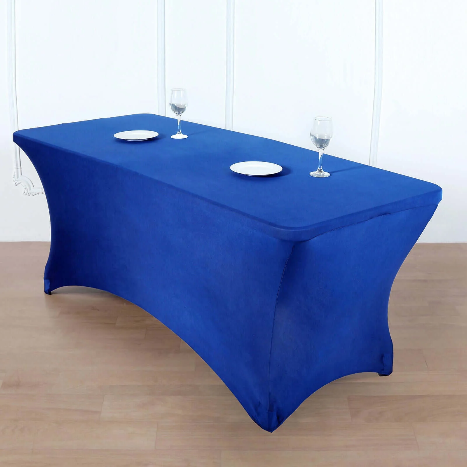 Stretch Spandex Rectangle Fitted Table Cover 96"x30" Royal Blue - Wrinkle Free Form-Fitting Tablecloth - Image 6