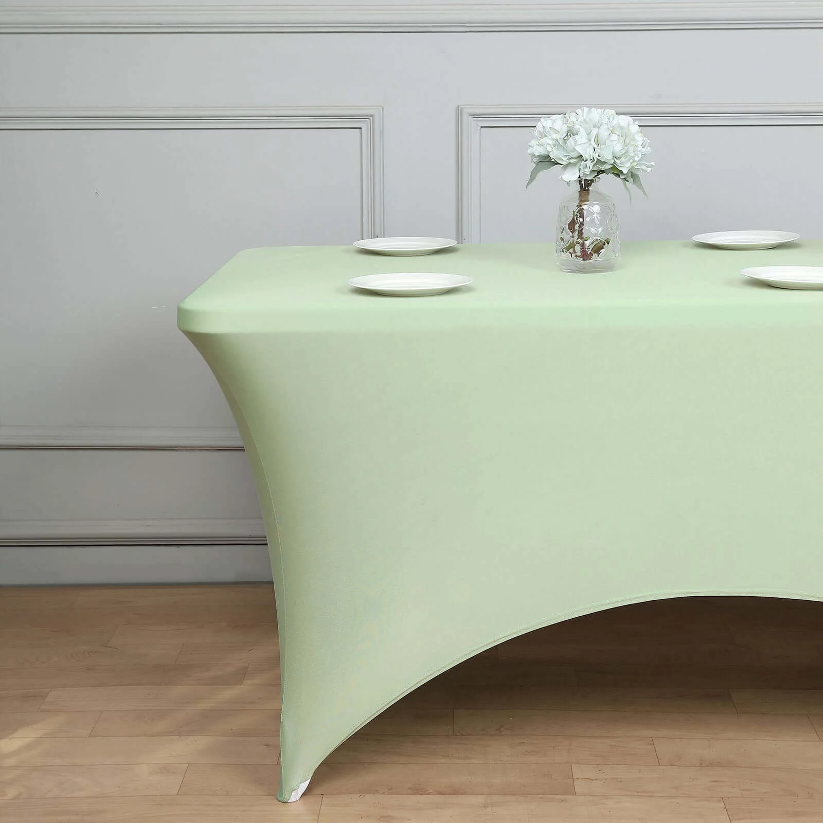 Stretch Spandex Rectangle Fitted Table Cover 96"x30" Sage Green - Wrinkle Free Form-Fitting Tablecloth - Image 2
