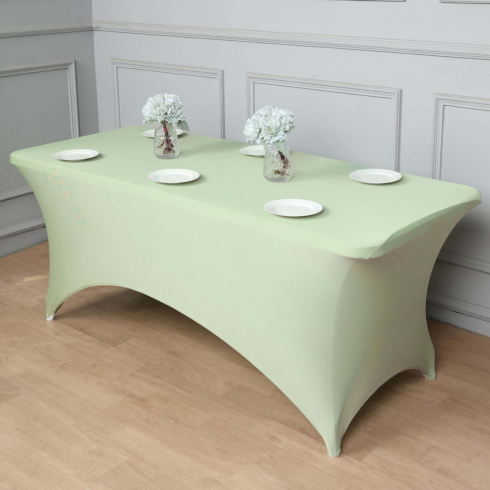 Stretch Spandex Rectangle Fitted Table Cover 96"x30" Sage Green - Wrinkle Free Form-Fitting Tablecloth - Image 3