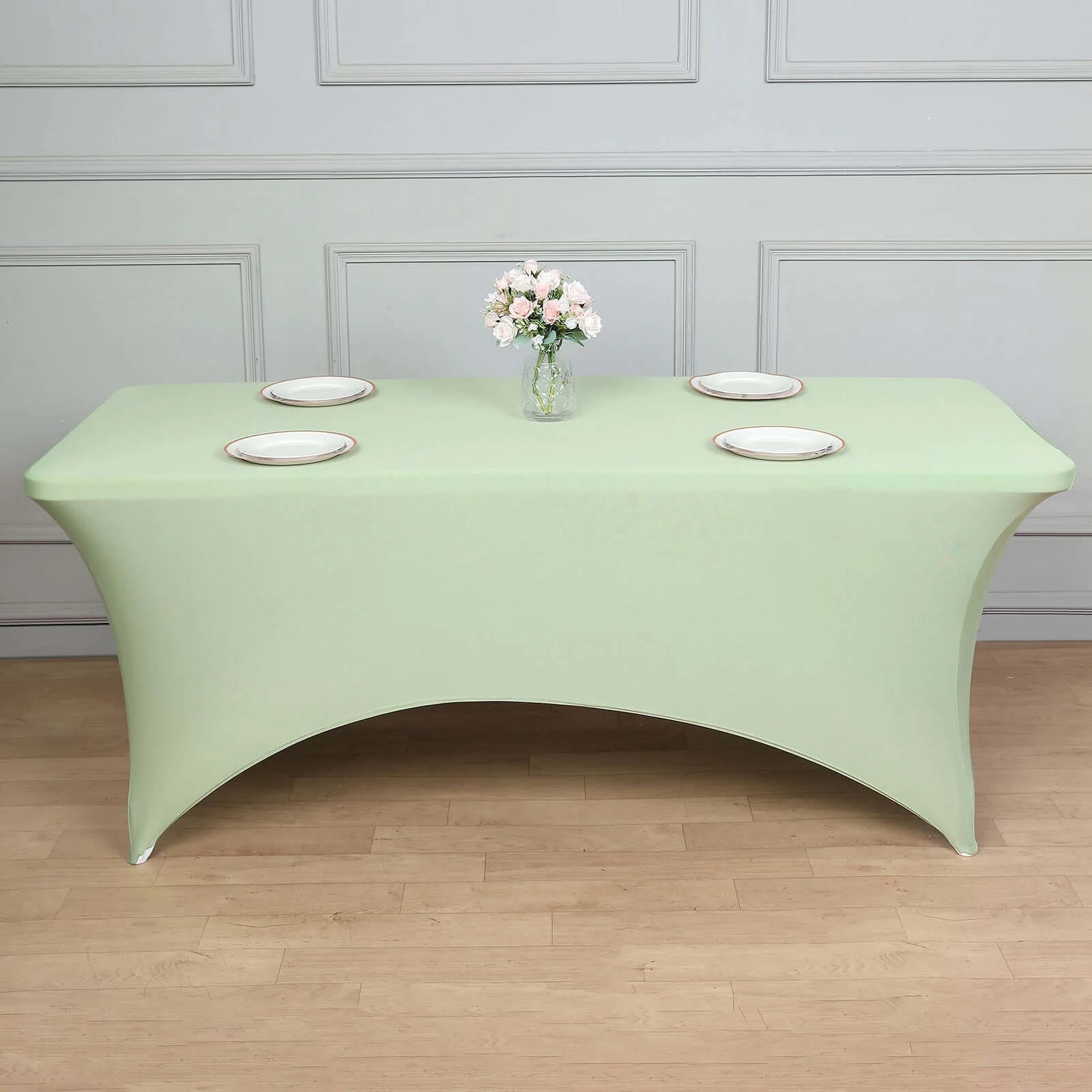 Stretch Spandex Rectangle Fitted Table Cover 96"x30" Sage Green - Wrinkle Free Form-Fitting Tablecloth - Image 6