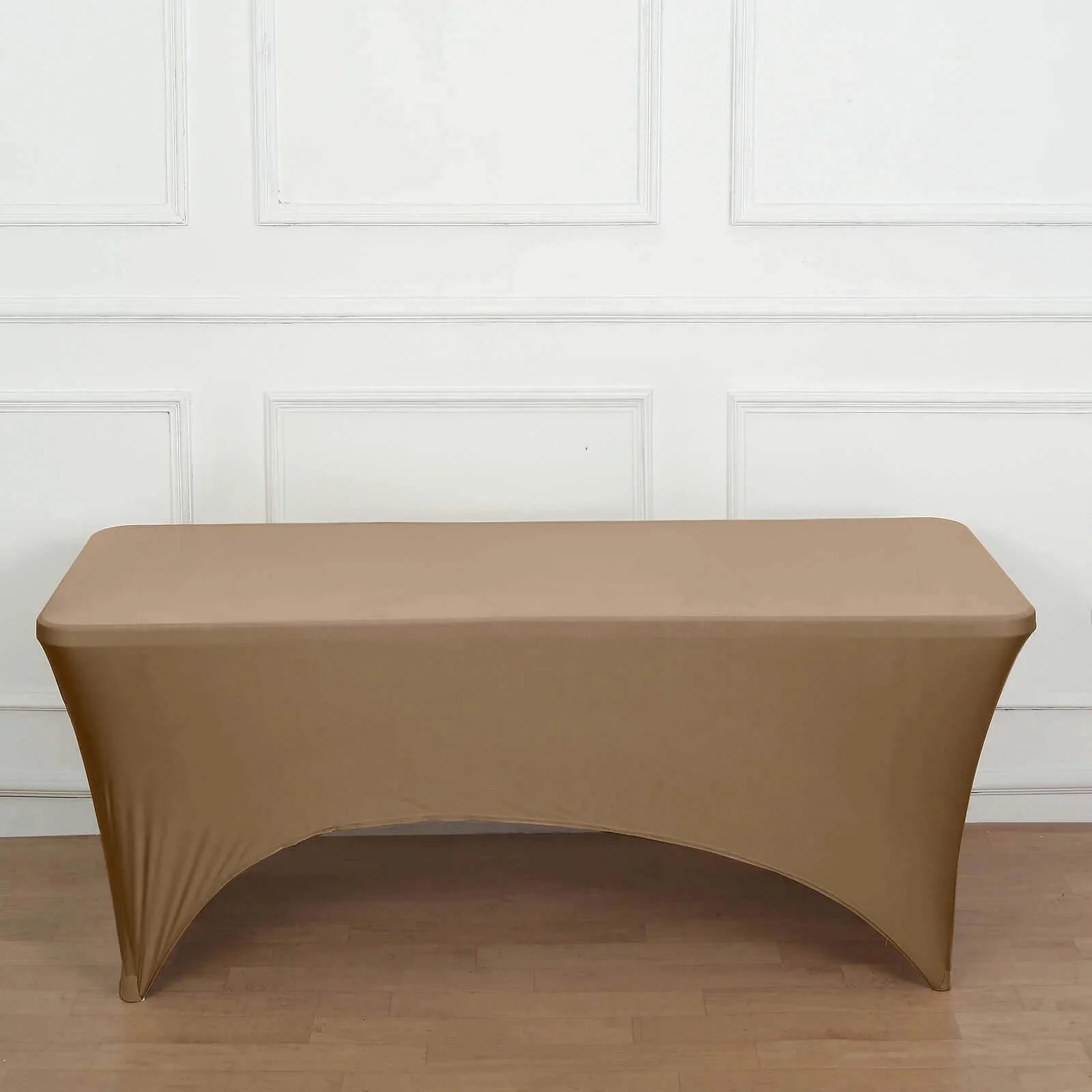 Stretch Spandex Rectangle Fitted Table Cover 96"x30" Taupe - Wrinkle Free Form-Fitting Tablecloth