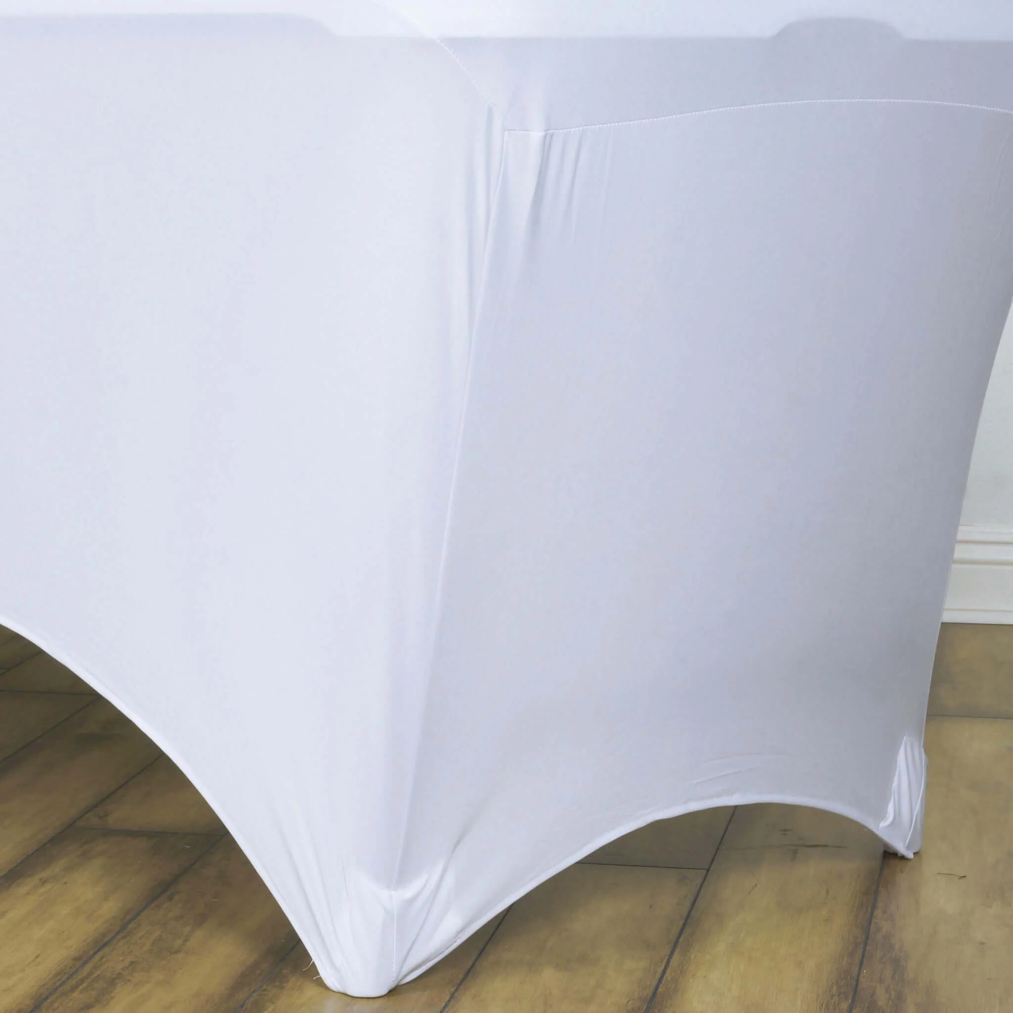 Stretch Spandex Rectangle Fitted Table Cover 96"x30" White - Easy to Maintain Form-Fitting Tablecloth for Weddings & Events - Image 2