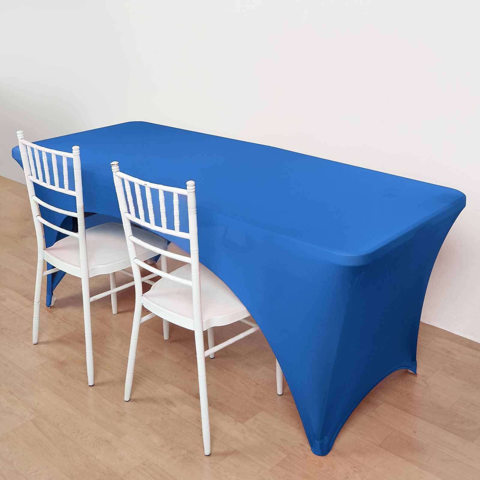 Stretch Spandex Rectangle Table Cover 96"x30" Royal Blue - Curved Open Back Fitted Tablecloth