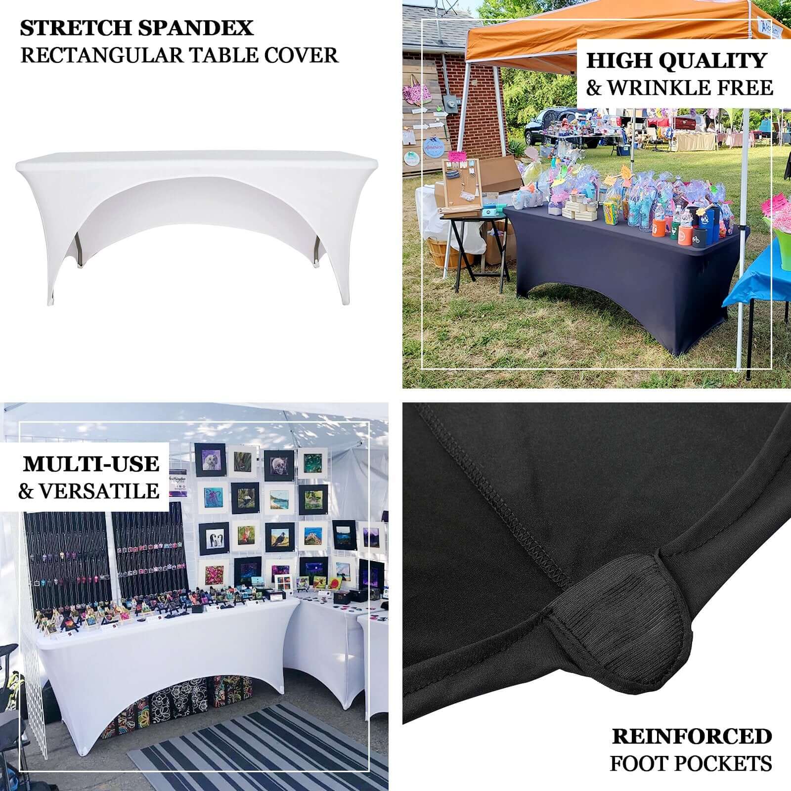 Stretch Spandex Rectangle Table Cover 96"x30" Royal Blue - Curved Open Back Fitted Tablecloth - Image 4