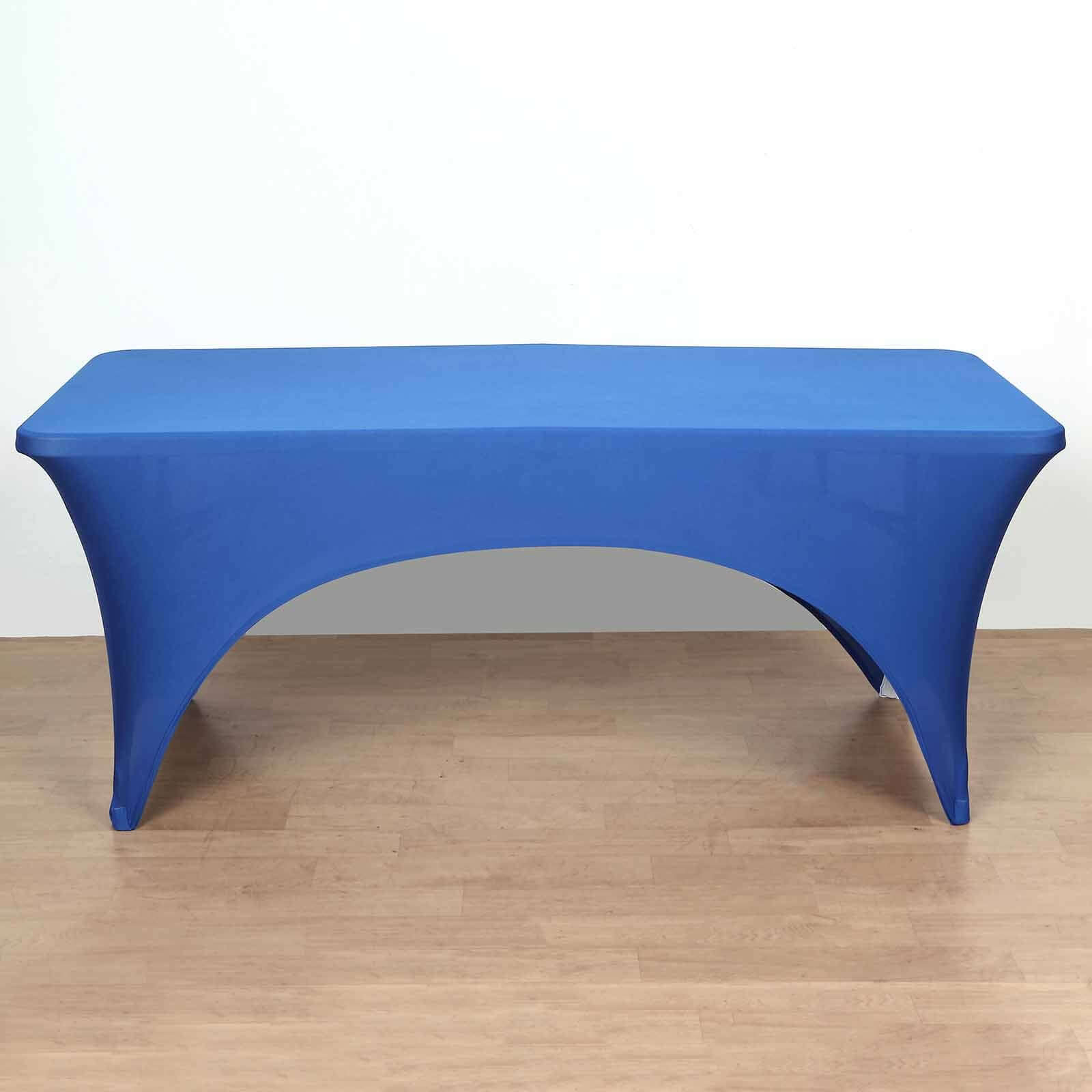 Stretch Spandex Rectangle Table Cover 96"x30" Royal Blue - Curved Open Back Fitted Tablecloth - Image 9