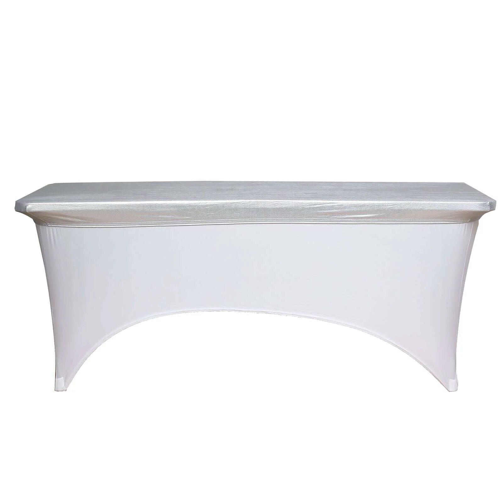 Stretch Spandex Rectangle Table Top Cover 72"x30" Metallic Silver - Sleek & Shimmering Fitted Table Topper Cap - Image 5