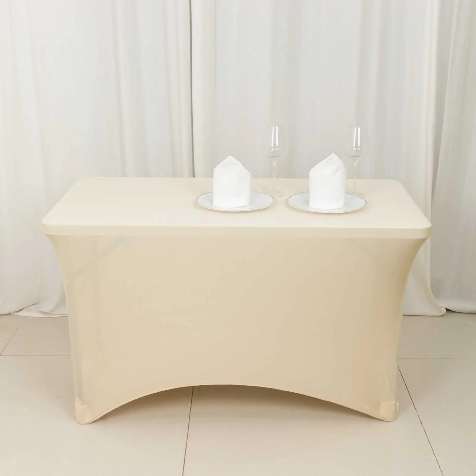 Stretch Spandex Rectangle Tablecloth 48"x30" Beige - Form-Fitting Table Cover - Image 2