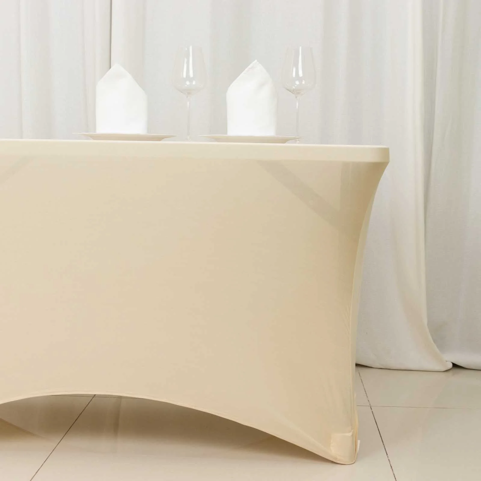 Stretch Spandex Rectangle Tablecloth 48"x30" Beige - Form-Fitting Table Cover - Image 5