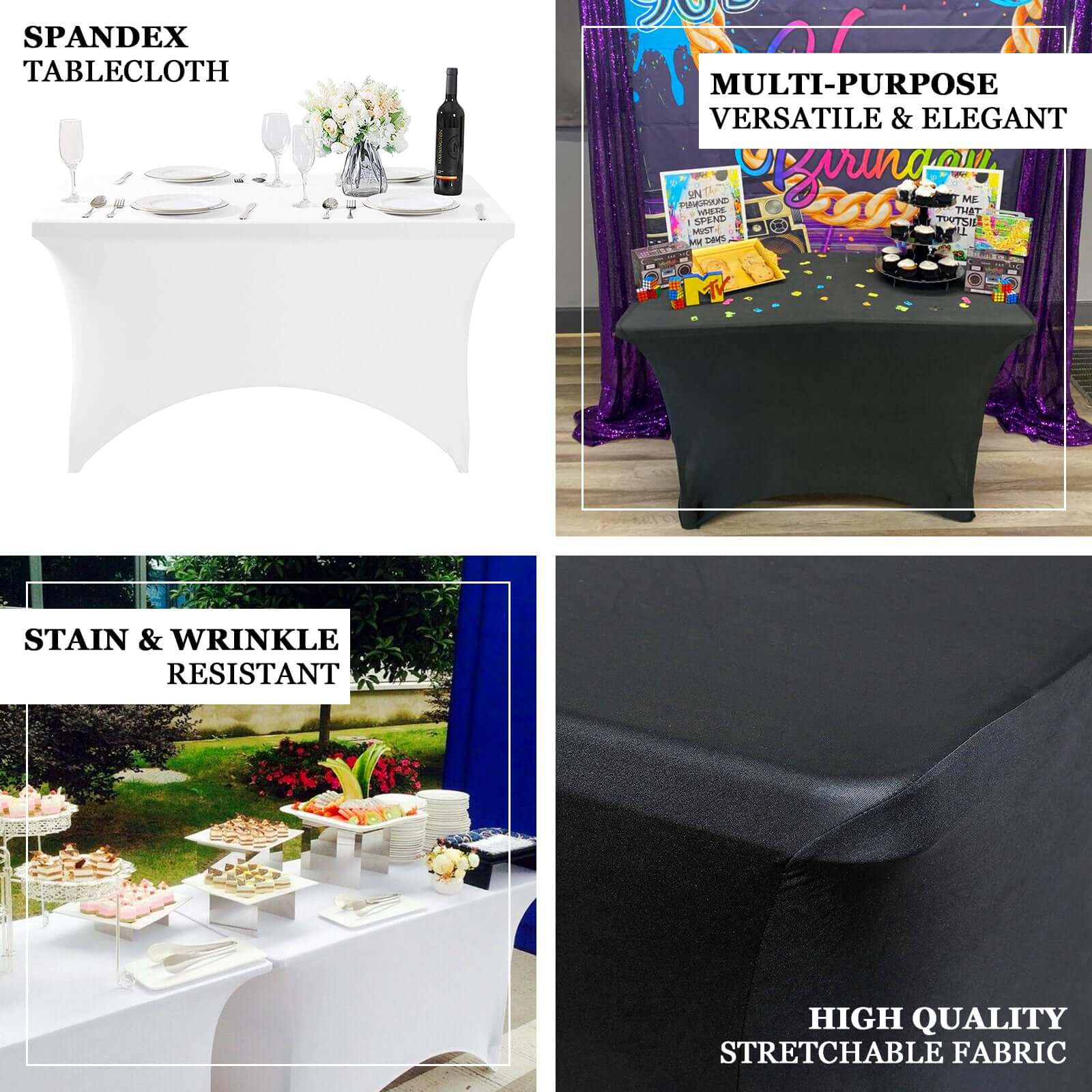 Stretch Spandex Rectangle Tablecloth 48"x30" White - Easy to Maintain Form-Fitting Table Cover for Weddings & Events - Image 4