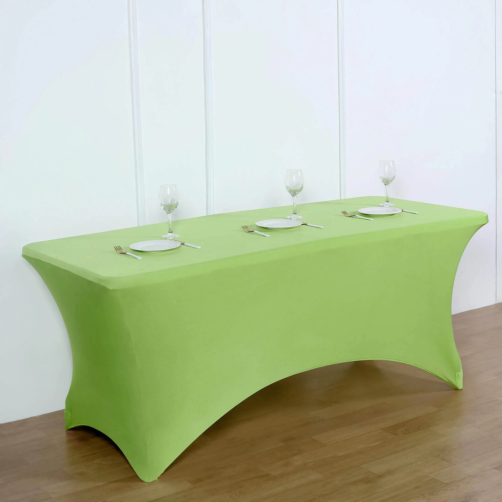 Stretch Spandex Rectangle Tablecloth 6ft Apple Green - Wrinkle Free Fitted Table Cover - Image 5