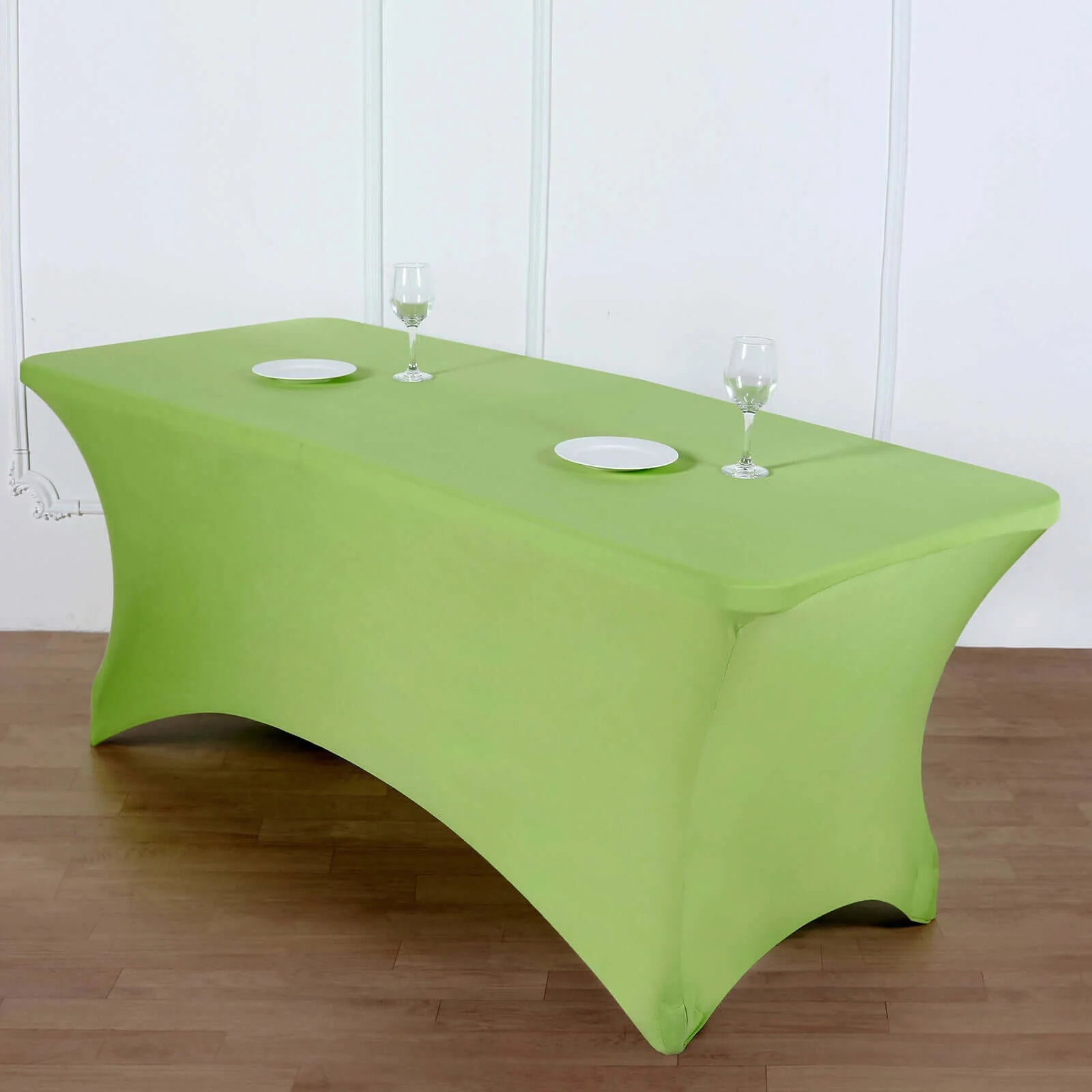 Stretch Spandex Rectangle Tablecloth 6ft Apple Green - Wrinkle Free Fitted Table Cover - Image 6
