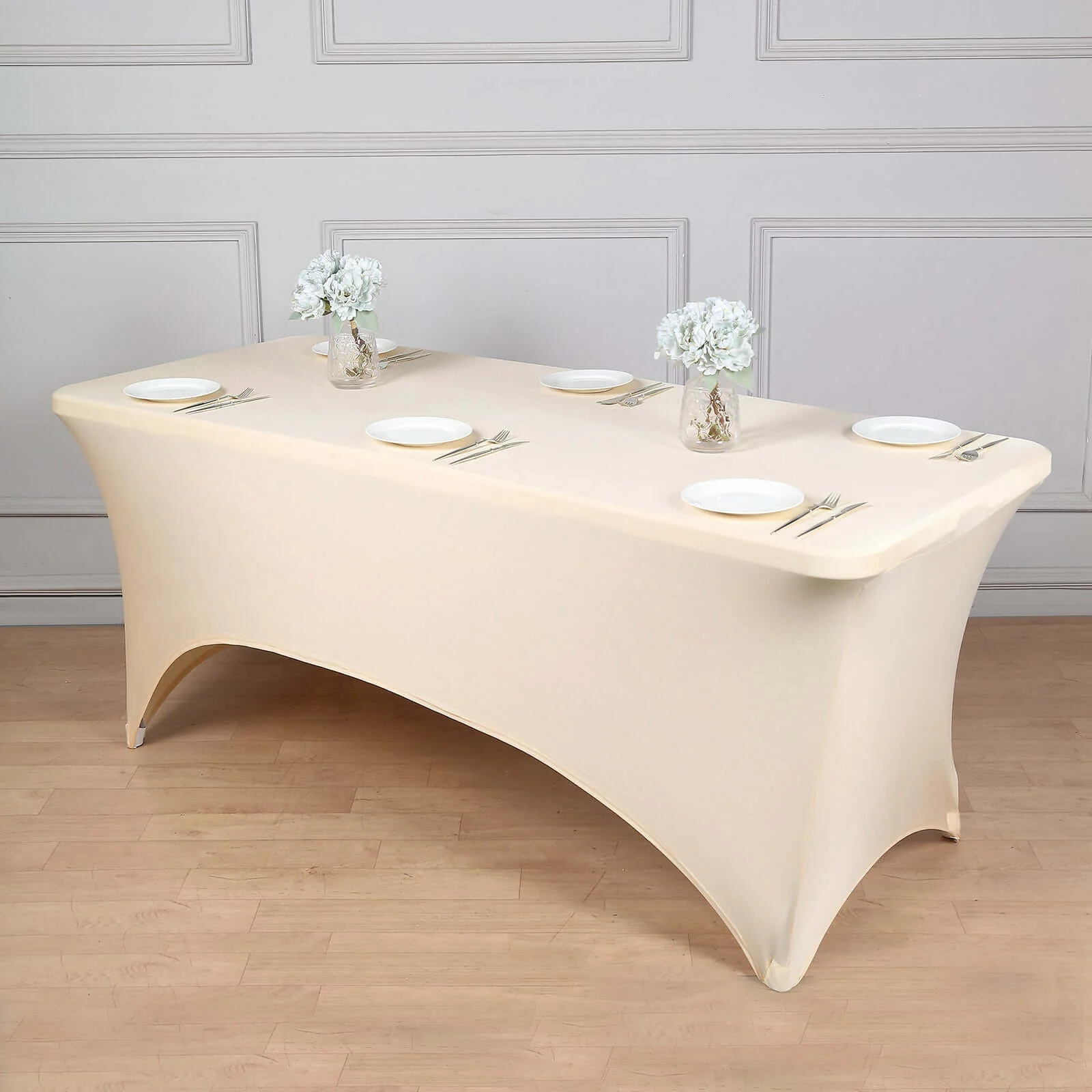 Stretch Spandex Rectangle Tablecloth 6ft Beige - Wrinkle Free Fitted Table Cover - Image 3