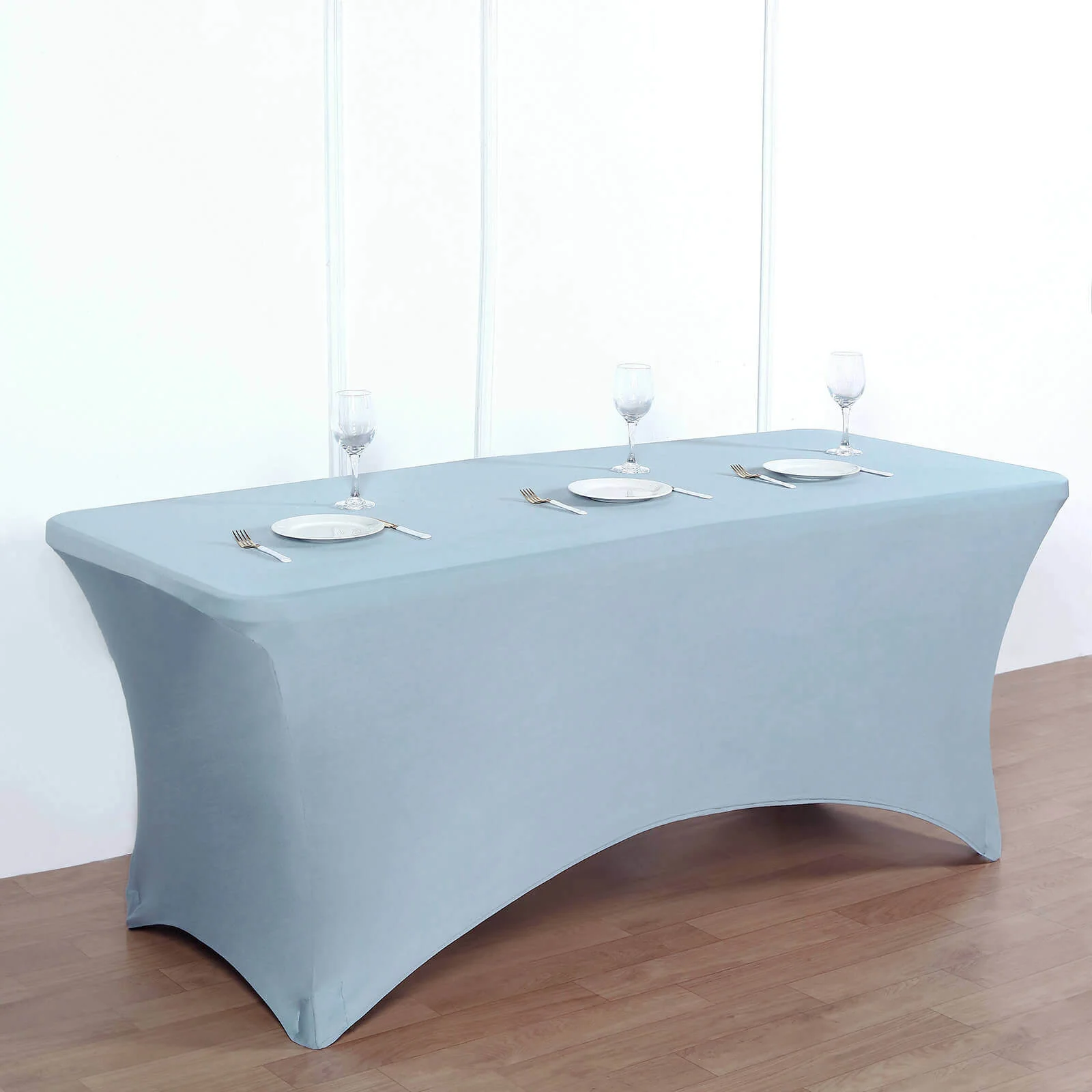 Stretch Spandex Rectangle Tablecloth 6ft Dusty Blue - Wrinkle Free Fitted Table Cover - Image 2