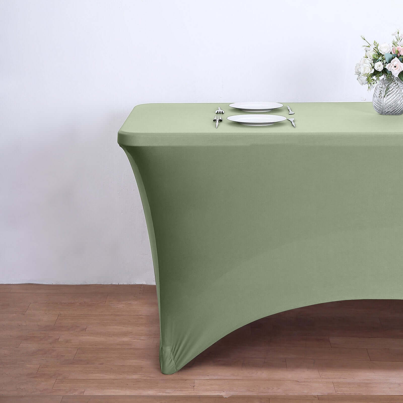 Stretch Spandex Rectangle Tablecloth 6ft Dusty Sage Green - Wrinkle Free Fitted Table Cover - Image 2