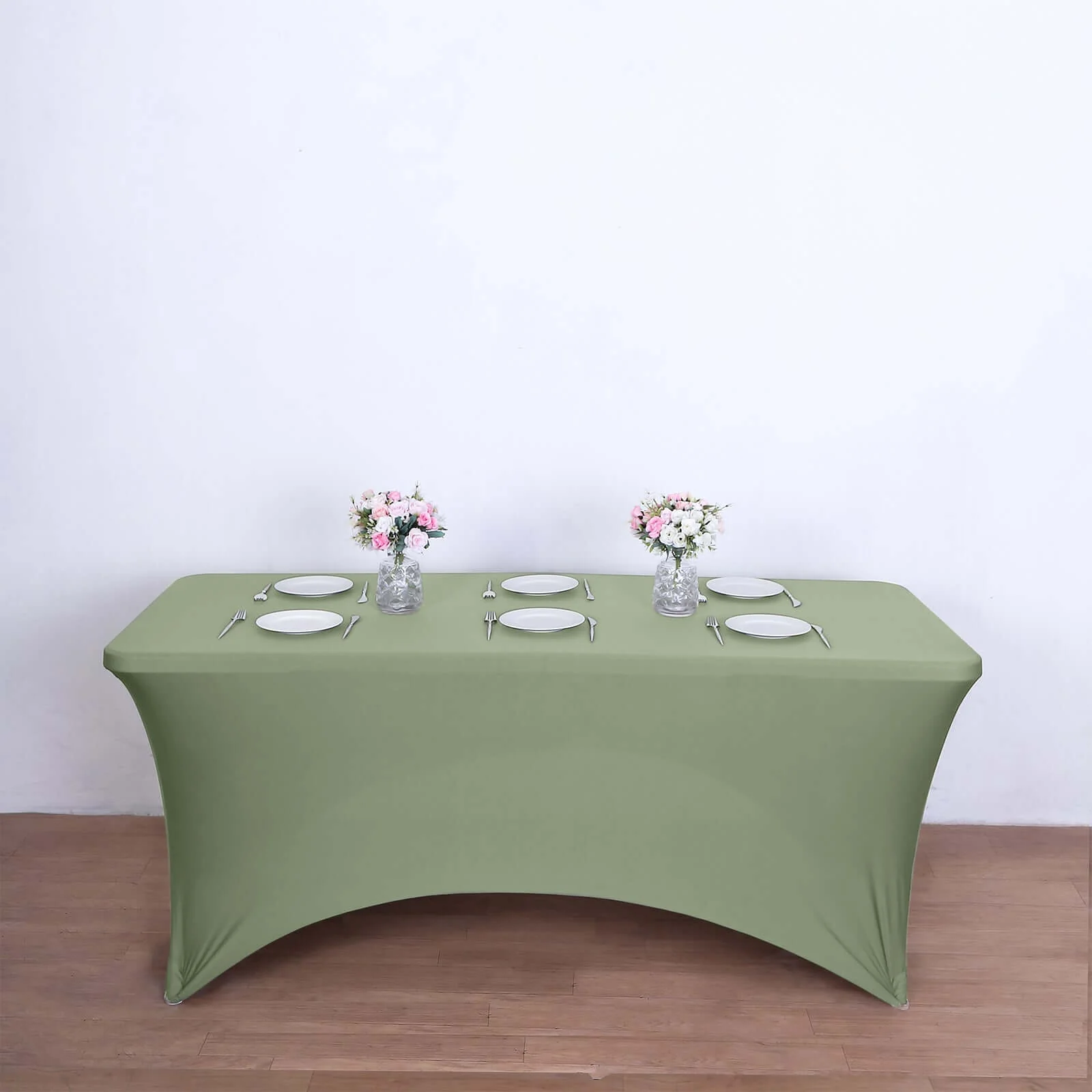 Stretch Spandex Rectangle Tablecloth 6ft Dusty Sage Green - Wrinkle Free Fitted Table Cover - Image 5