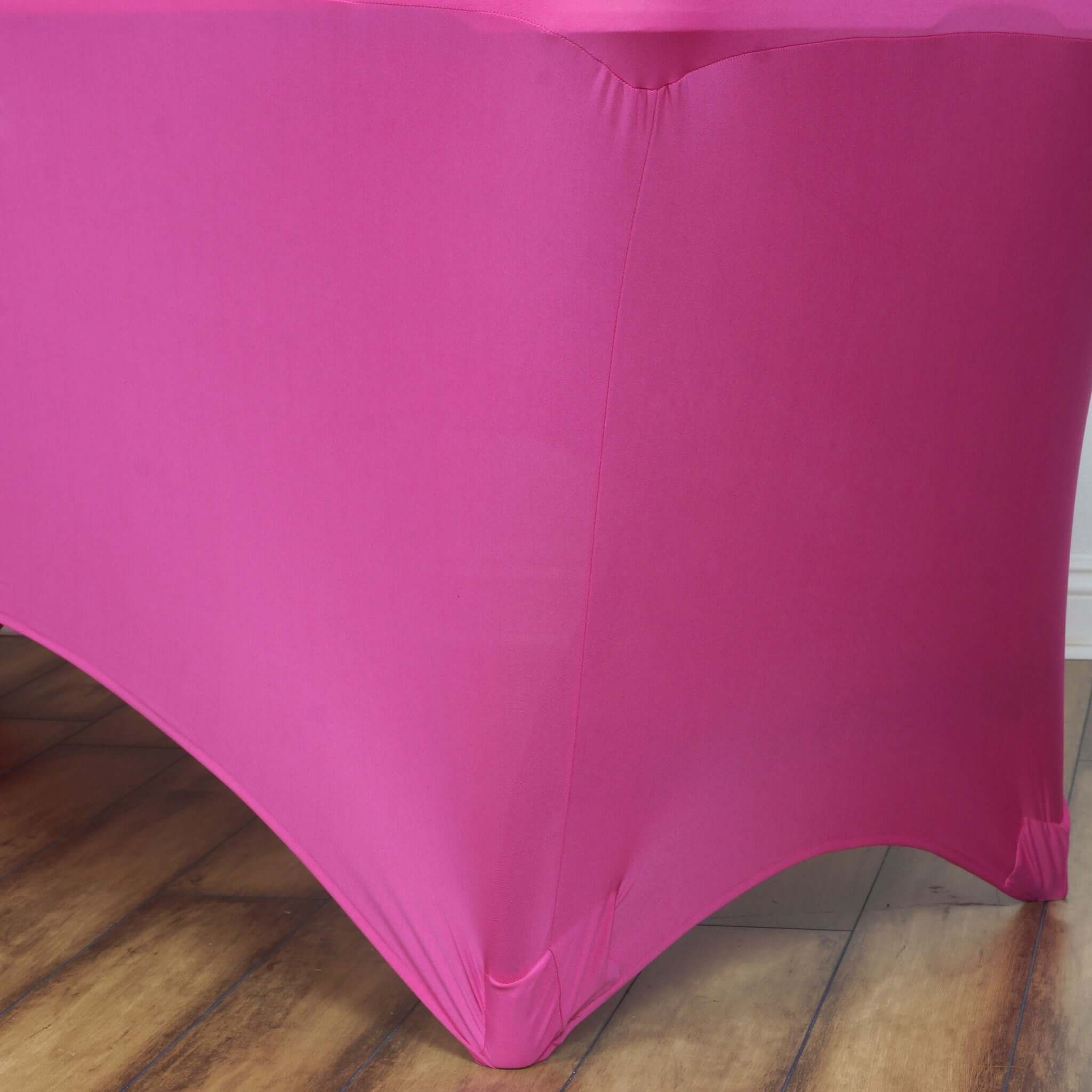 Stretch Spandex Rectangle Tablecloth 6ft Fuchsia - Wrinkle Free Fitted Table Cover - Image 3