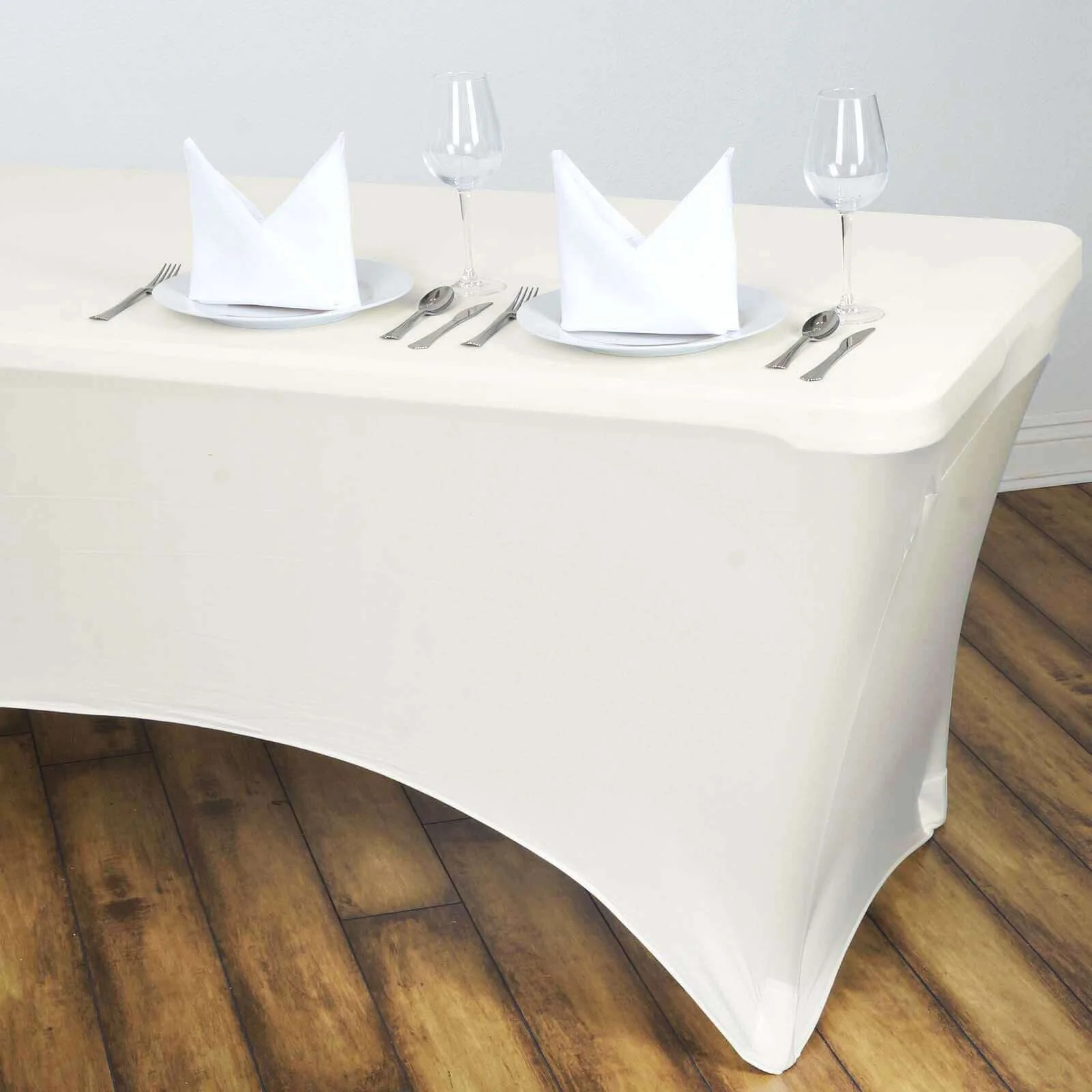 Stretch Spandex Rectangle Tablecloth 6ft Ivory - Wrinkle Free Fitted Table Cover - Image 2