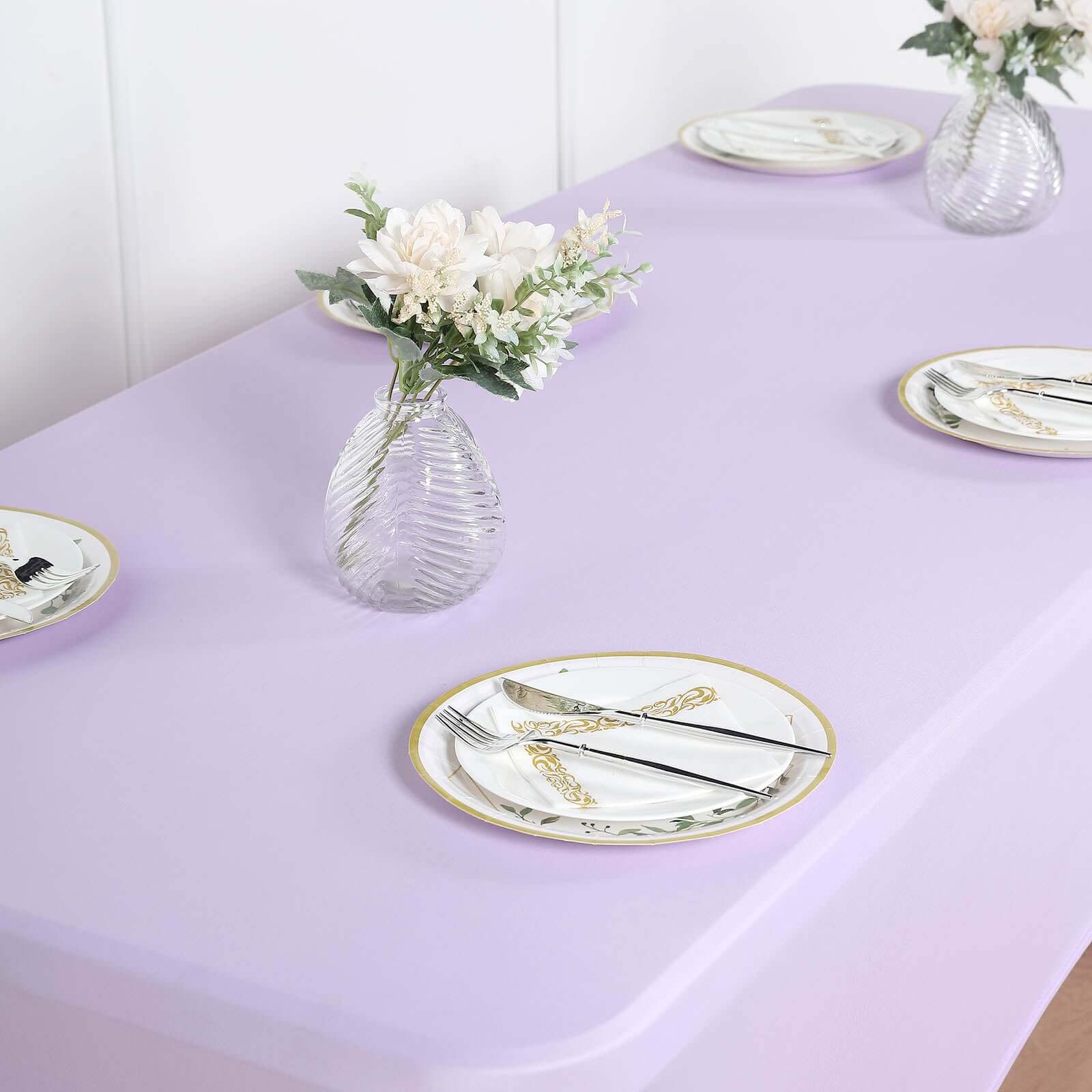 Stretch Spandex Rectangle Tablecloth 6ft Lavender Lilac - Wrinkle Free Fitted Table Cover - Image 2