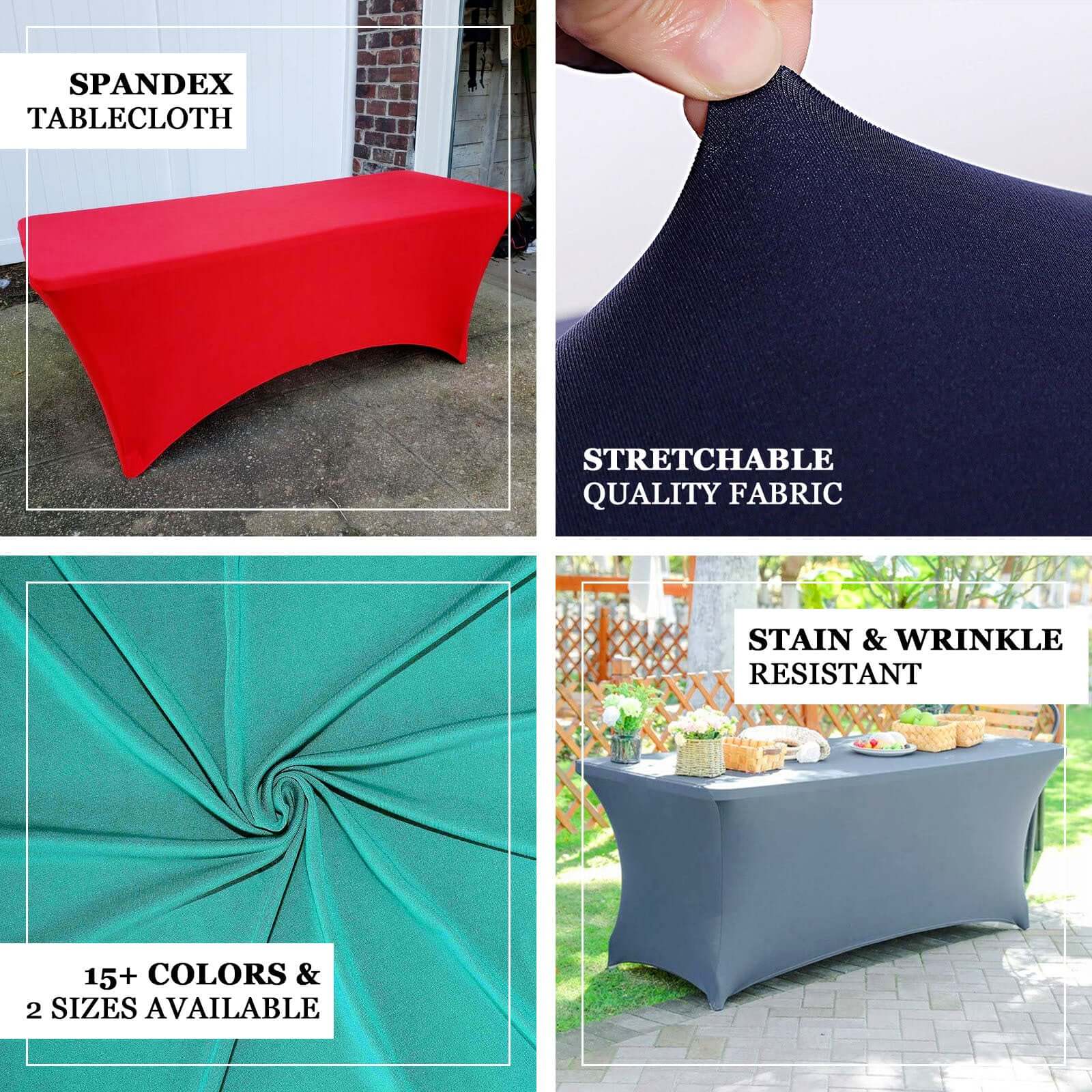 Stretch Spandex Rectangle Tablecloth 6ft Red - Wrinkle Free Fitted Table Cover - Image 4
