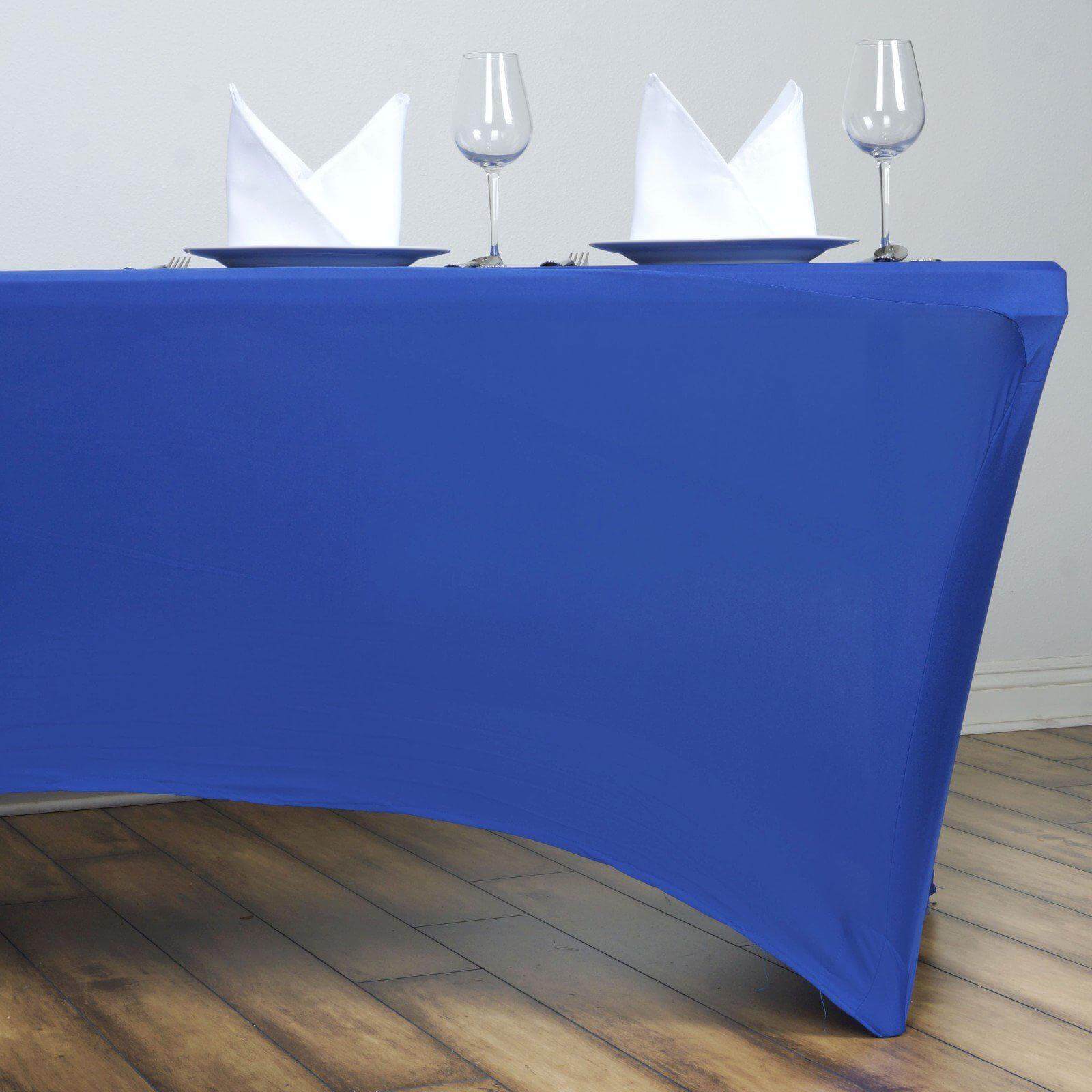 Stretch Spandex Rectangle Tablecloth 6ft Royal Blue - Wrinkle Free Fitted Table Cover - Image 3