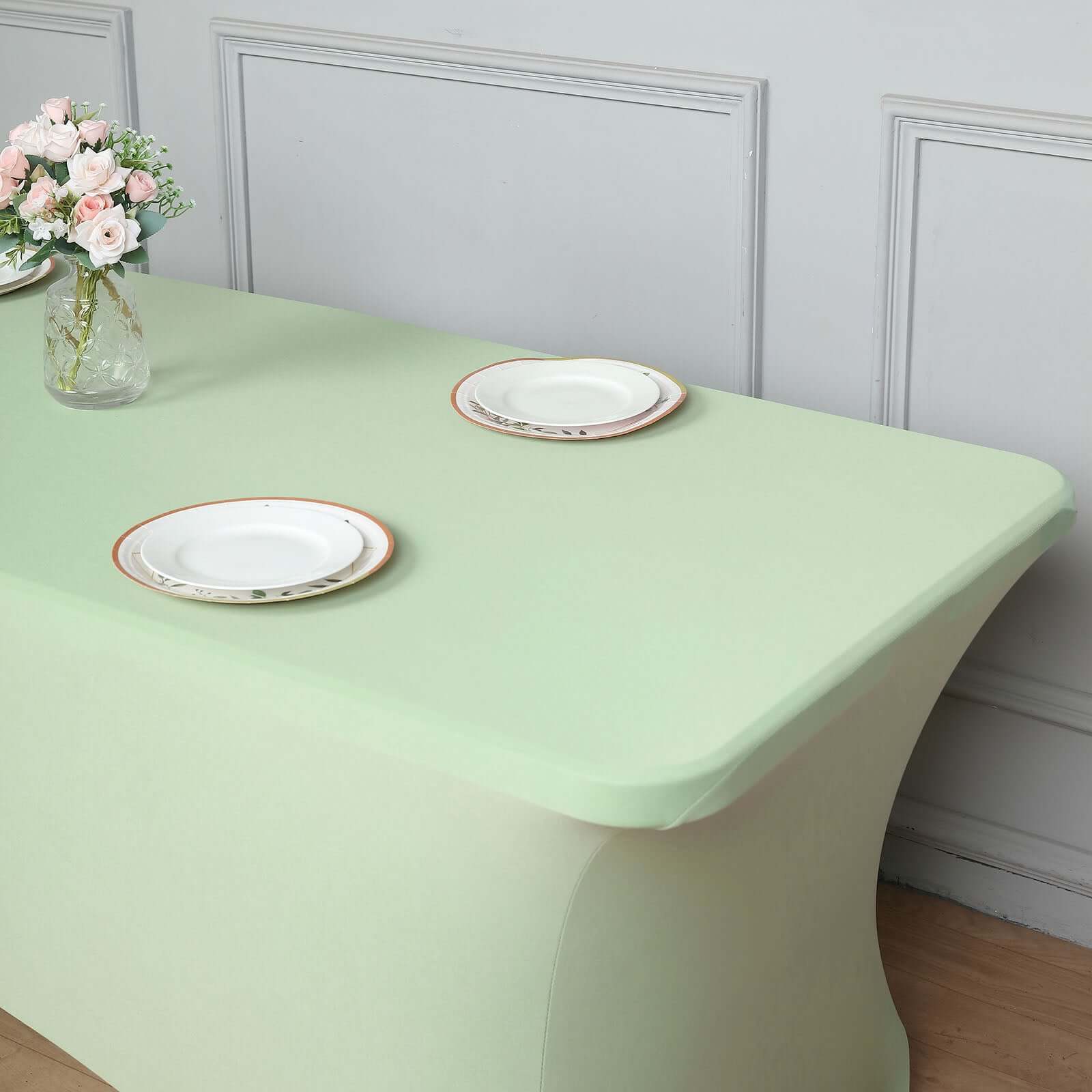 Stretch Spandex Rectangle Tablecloth 6ft Sage Green - Wrinkle Free Fitted Table Cover - Image 2