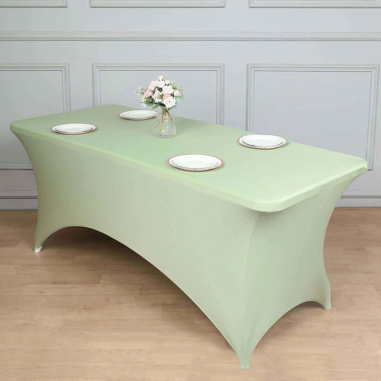 Stretch Spandex Rectangle Tablecloth 6ft Sage Green - Wrinkle Free Fitted Table Cover - Image 5