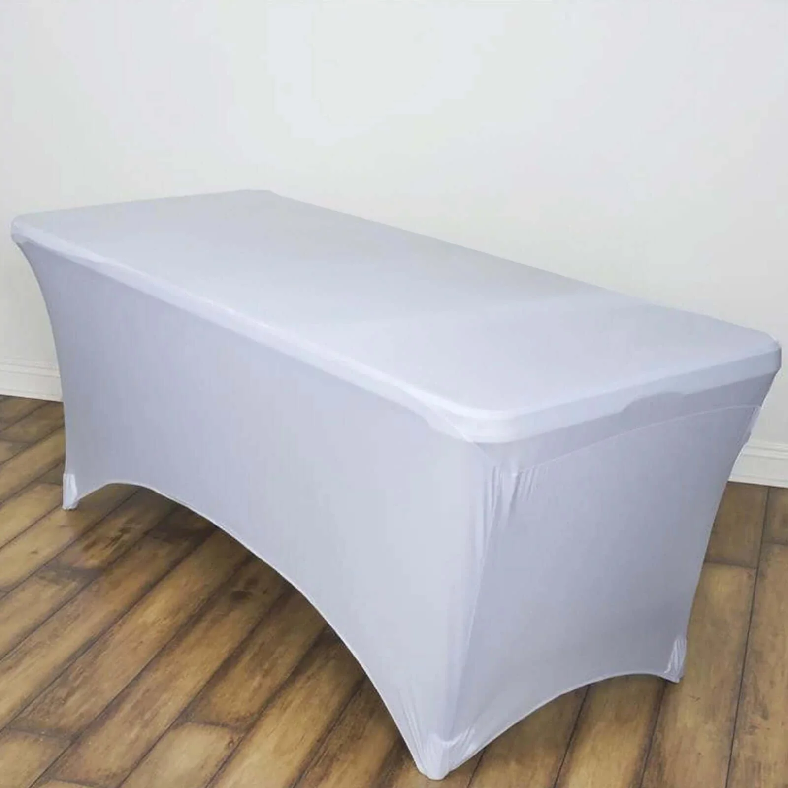 Stretch Spandex Rectangle Tablecloth 6ft White - Easy to Maintain Form-Fitting Table Cover for Weddings & Events