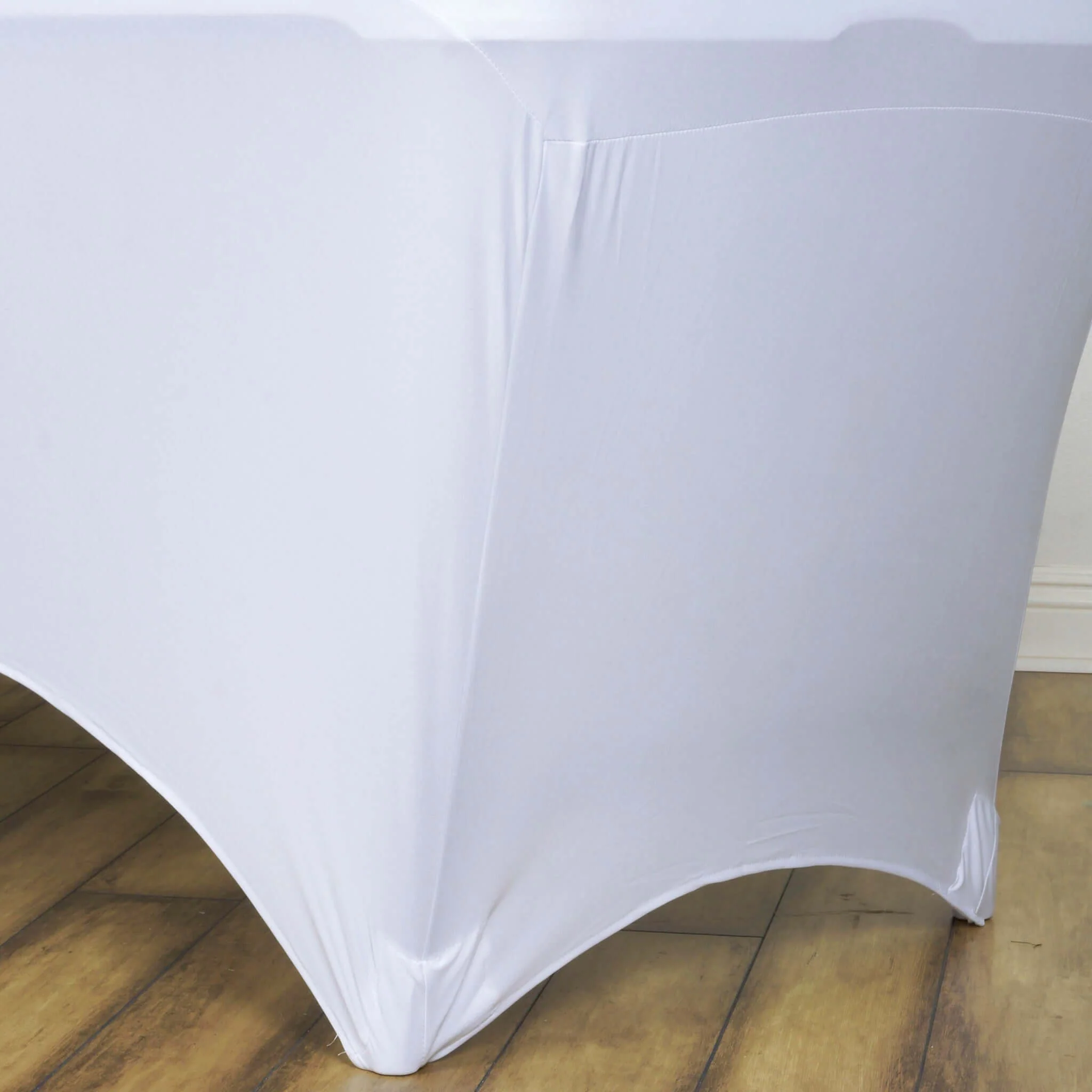 Stretch Spandex Rectangle Tablecloth 6ft White - Easy to Maintain Form-Fitting Table Cover for Weddings & Events - Image 2